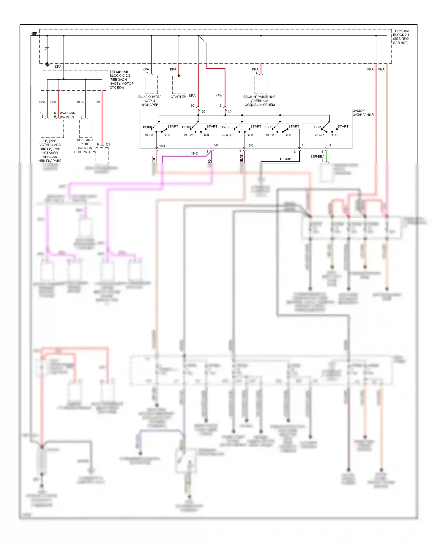 C-класс AMG Mercedes-Benz W202 (1994-1997): Электросхема блока предохранителей реле (1 из 2) 
