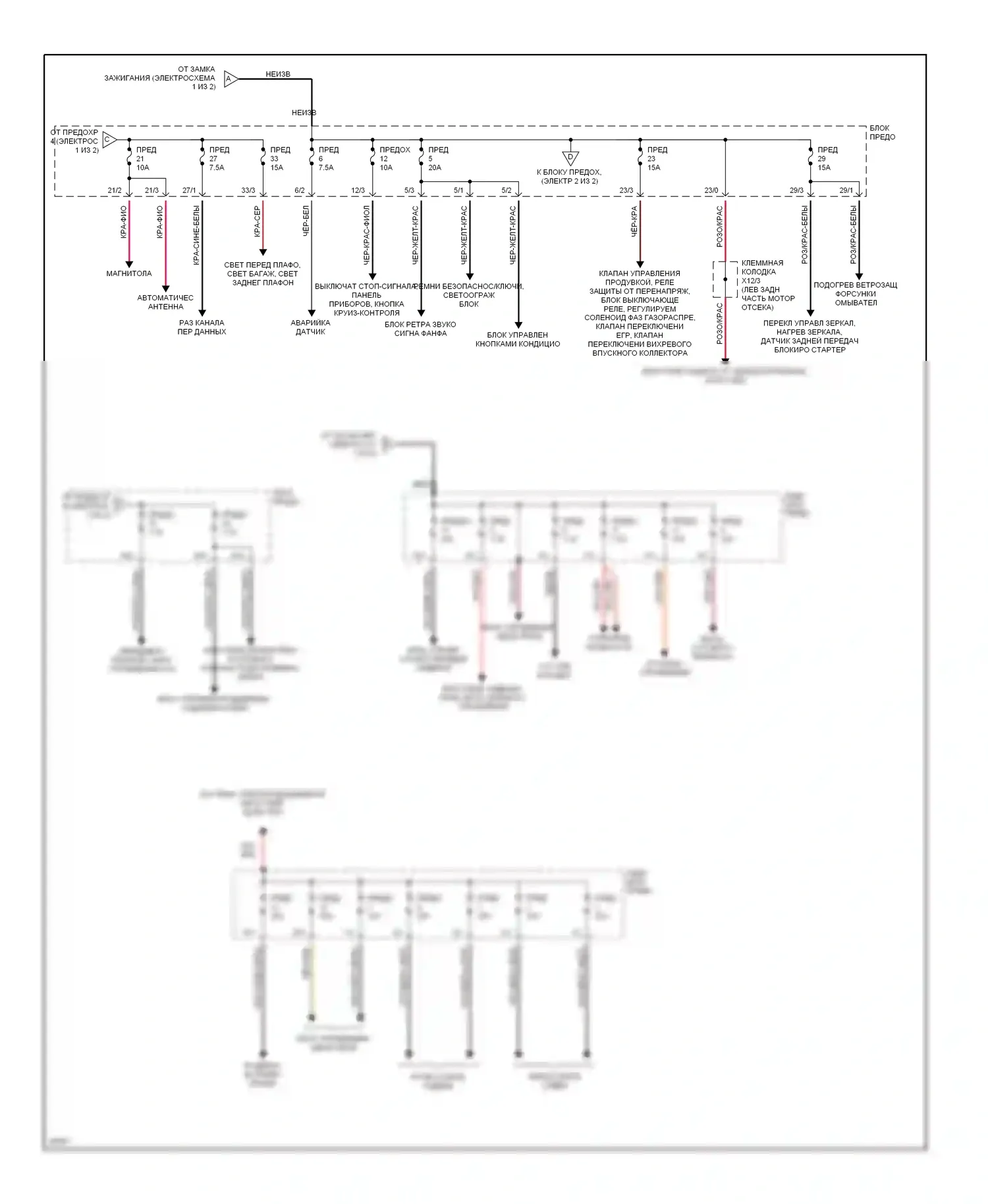 C-класс AMG Mercedes-Benz W202 (1994-1997): Электросхема блока предохранителей реле (2 из 2) 
