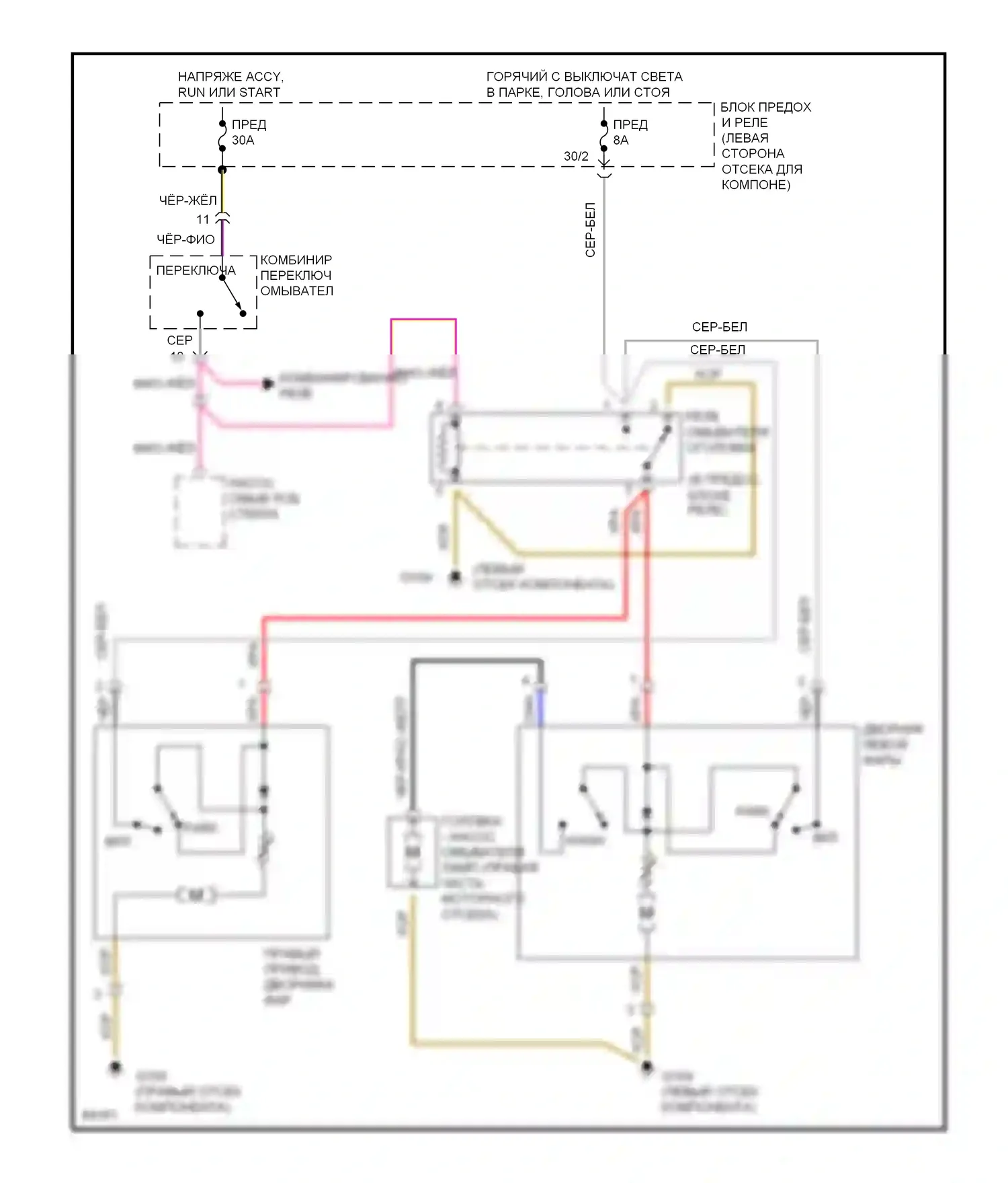 C-класс AMG Mercedes-Benz W202 (1994-1997): Электросхема омывателя/стеклоочистителя фар 