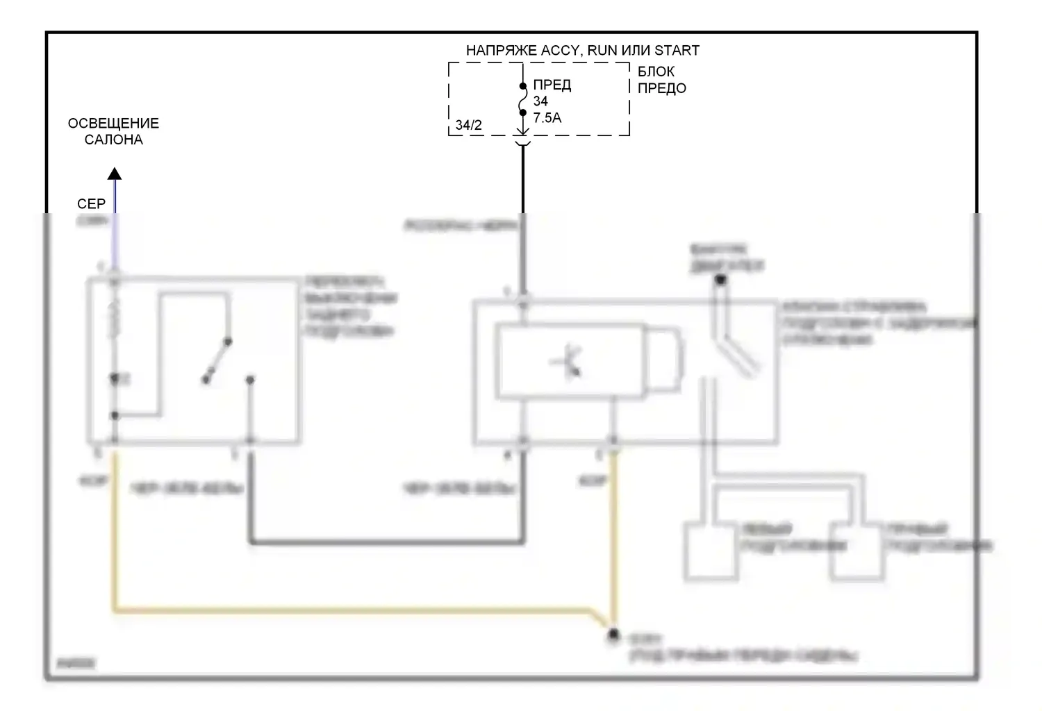 C-класс AMG Mercedes-Benz W202 (1994-1997): Электросхема заднего подголовника 
