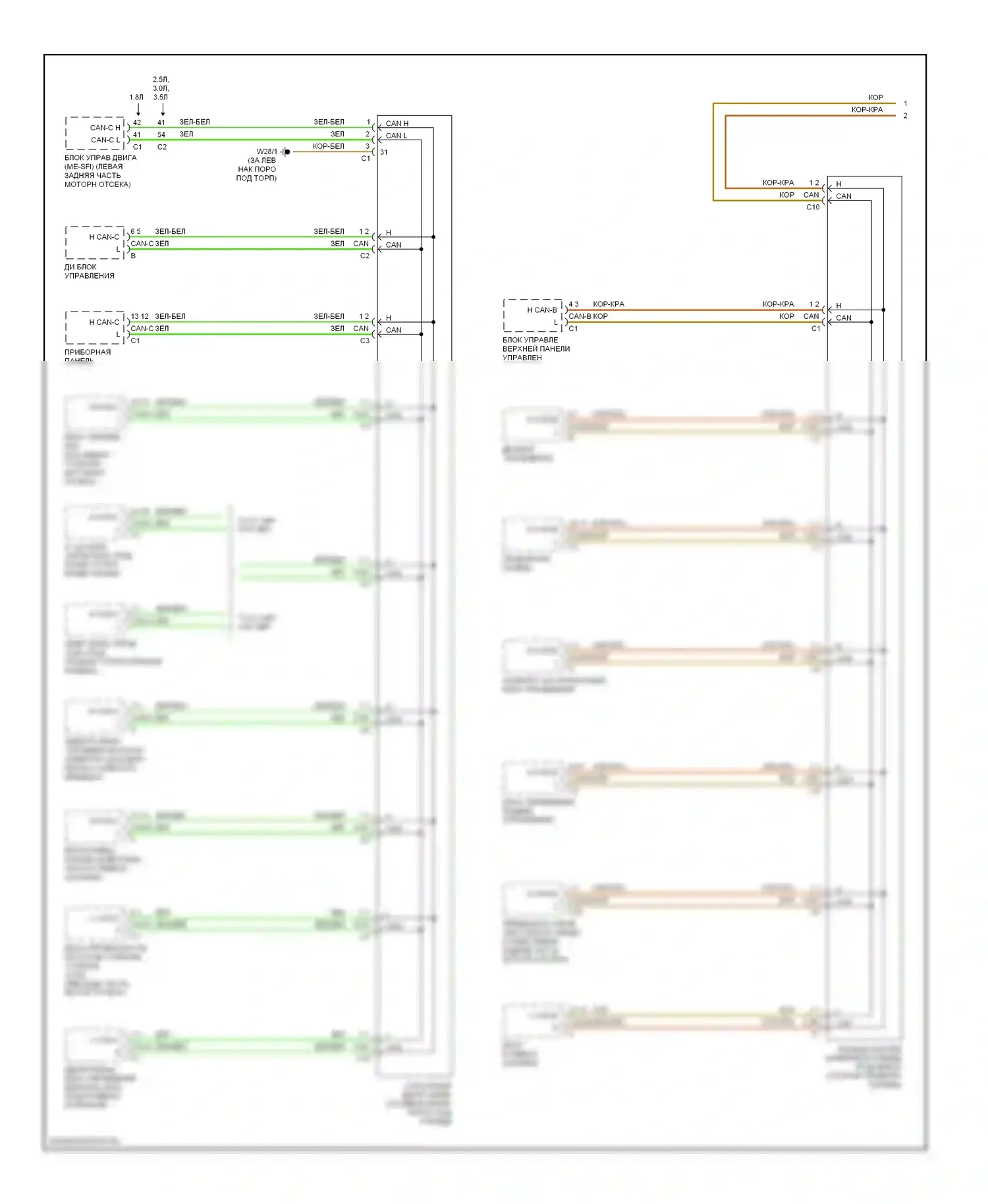 C-класс AMG Mercedes-Benz W203/S203/CL203 рестайлинг (2004-2007): Электросхема шины высокого/низкого уровня (1 из 2) 
