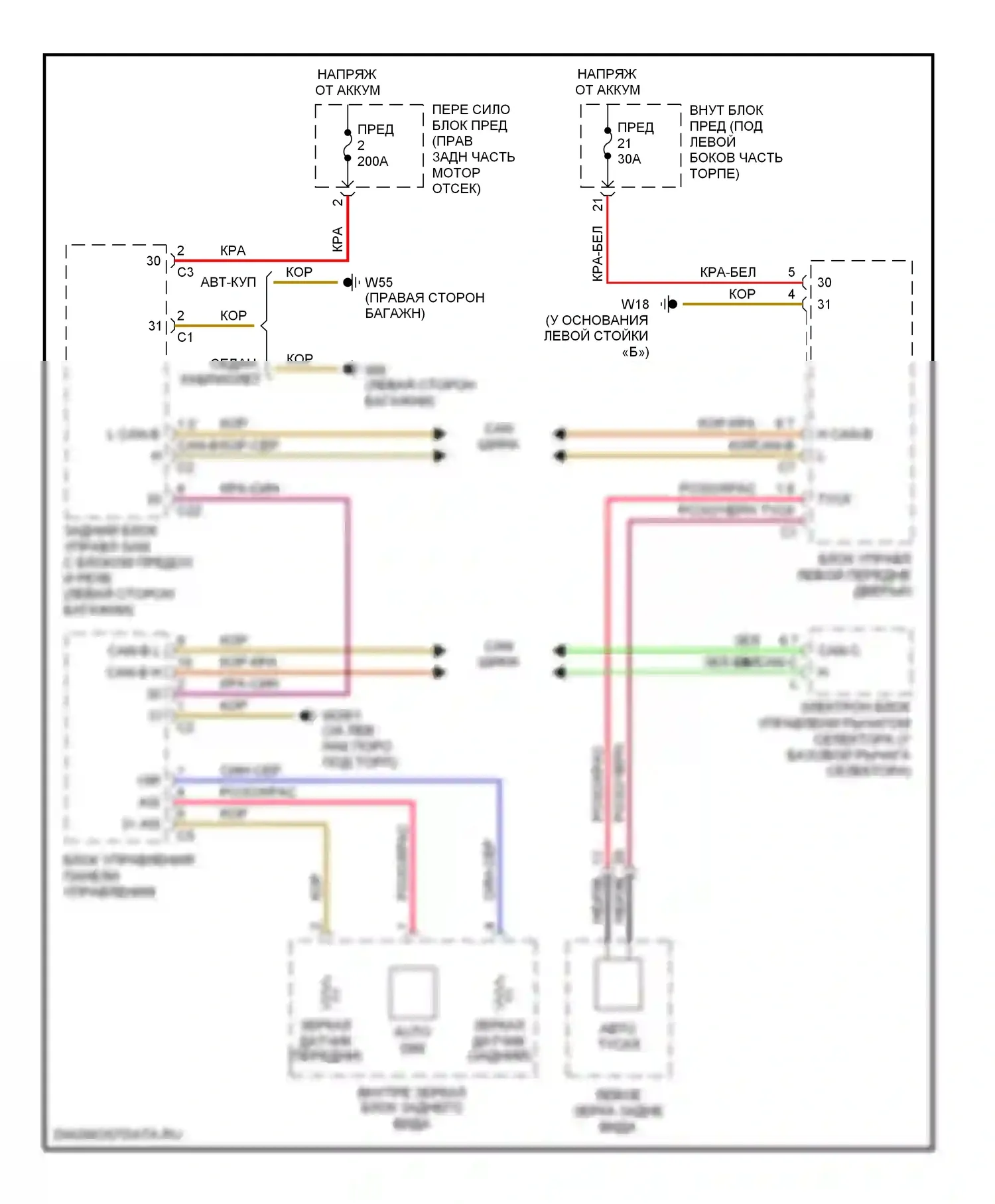 C-класс AMG Mercedes-Benz W203/S203/CL203 рестайлинг (2004-2007): Электросхема электрохромного зеркала 
