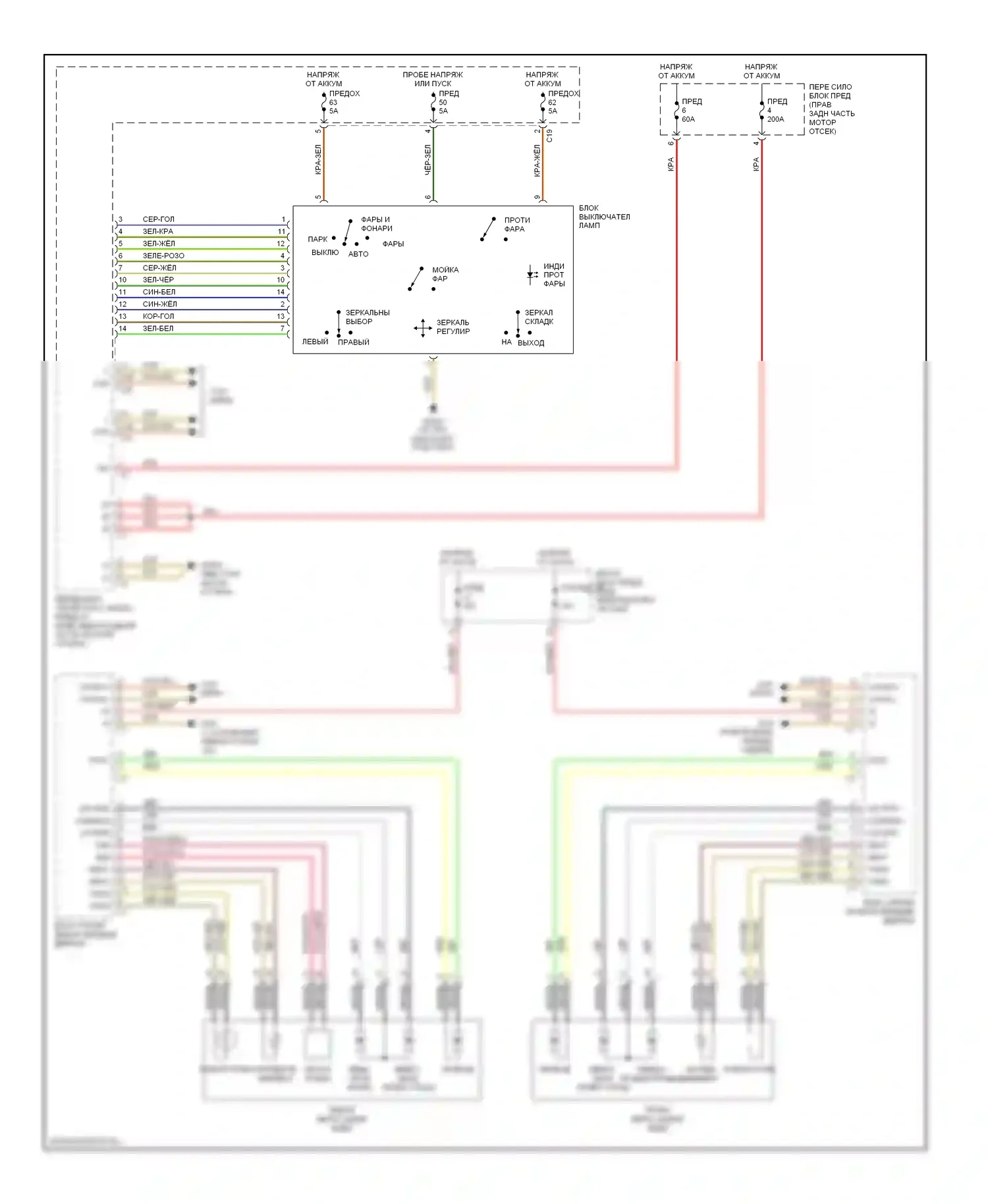 C-класс AMG Mercedes-Benz W203/S203/CL203 рестайлинг (2004-2007): Электросхема силового зеркала 