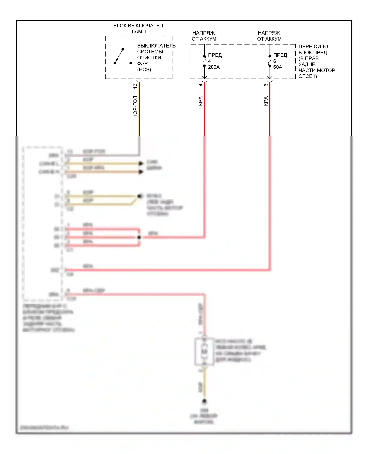 C-класс Mercedes-Benz W203/S203/CL203 рестайлинг (2004-2008): Электросхема омывателя фар 