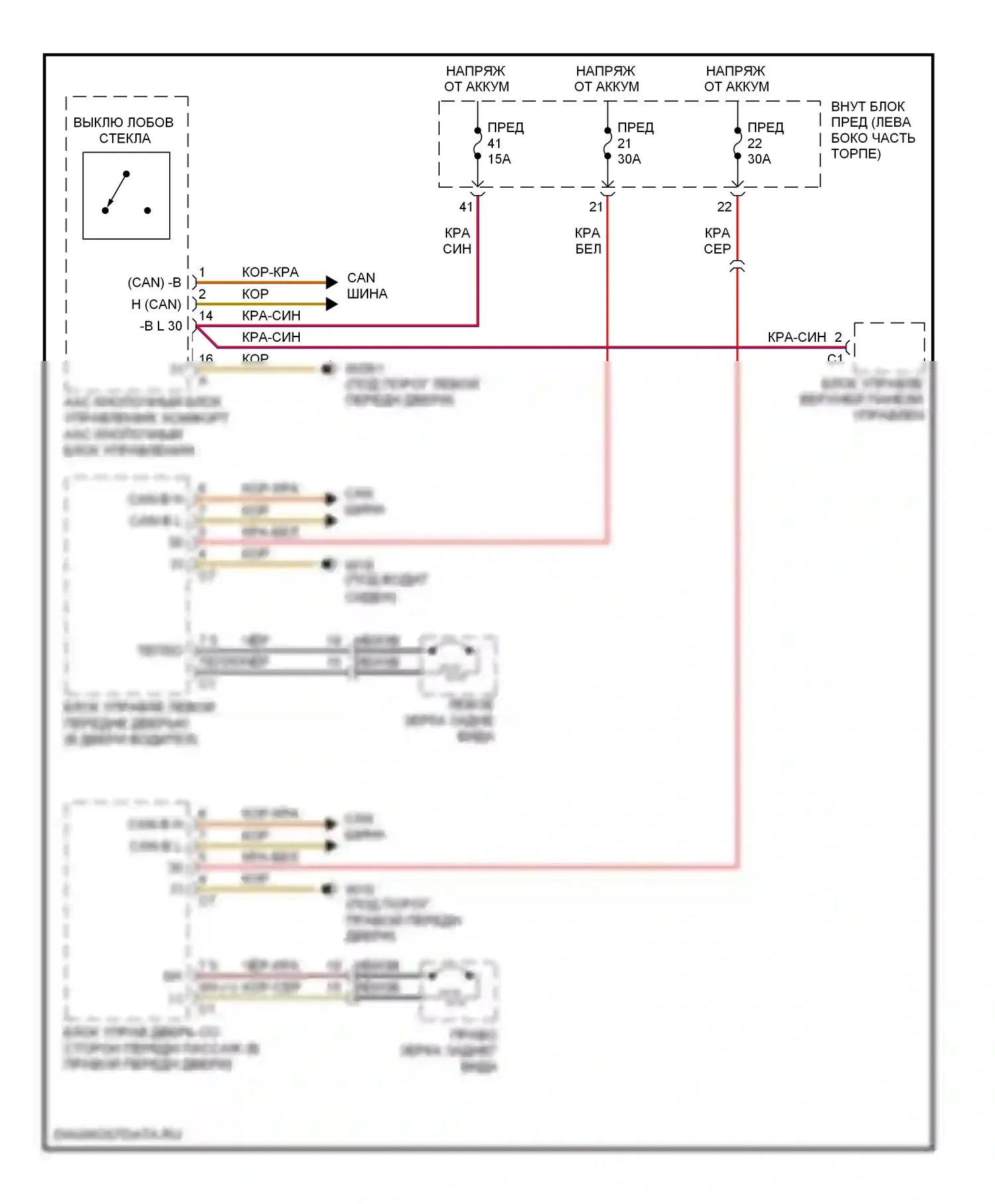 C-класс Mercedes-Benz W203/S203/CL203 рестайлинг (2004-2008): Электросхема обогреваемых зеркал 