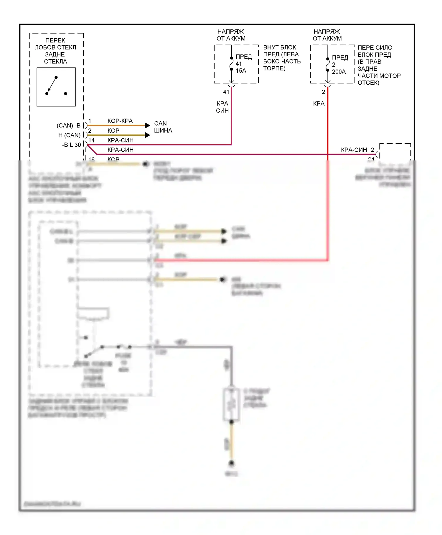 C-класс Mercedes-Benz W203/S203/CL203 рестайлинг (2004-2008): Электросхема заднего подогрева 