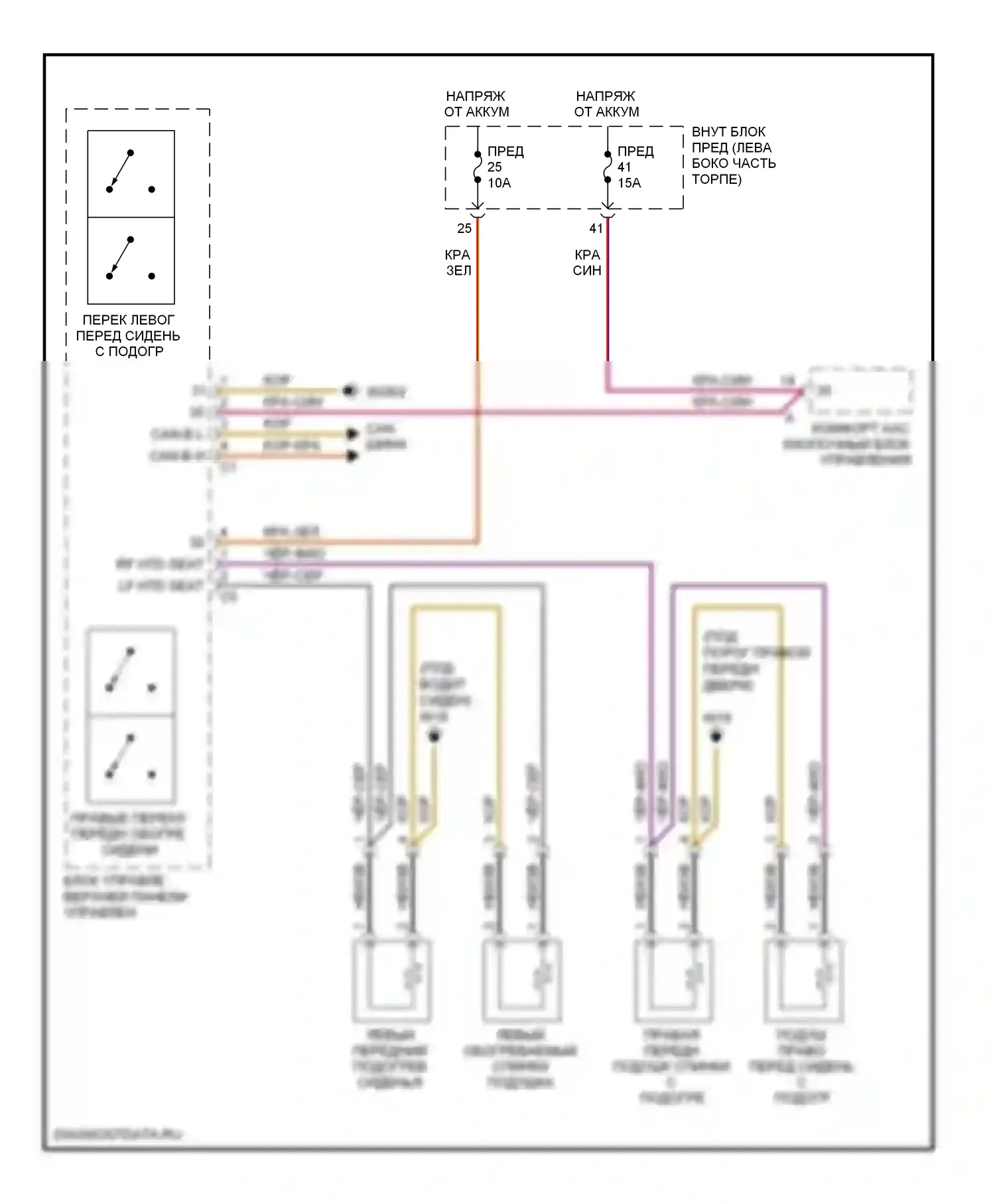 C-класс Mercedes-Benz W203/S203/CL203 рестайлинг (2004-2008): Электросхема обогреваемых сидений 