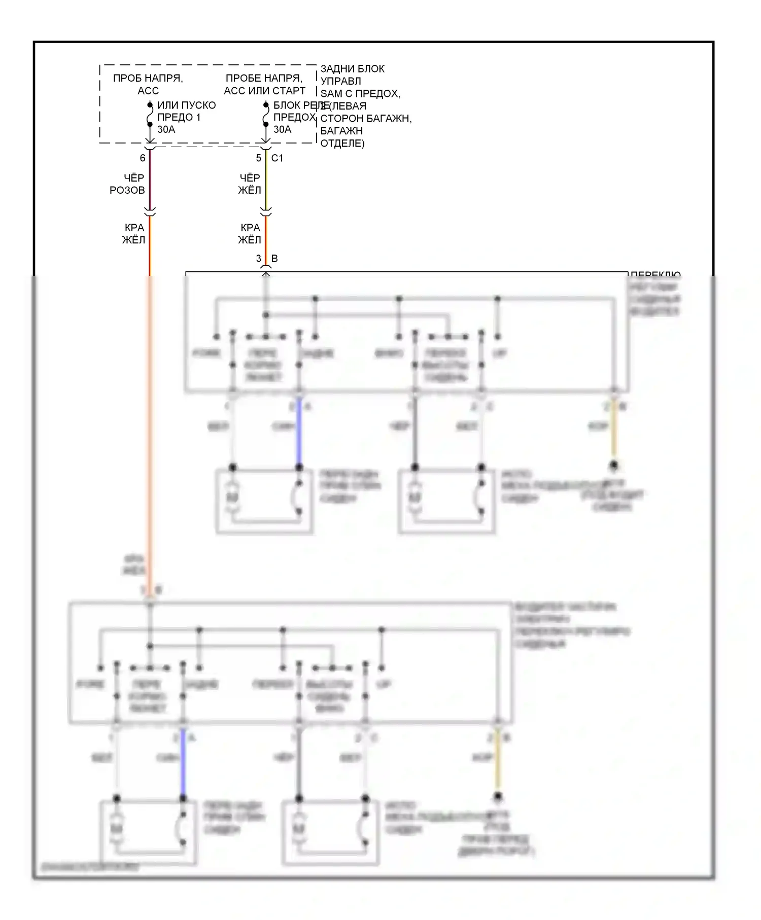 C-класс Mercedes-Benz W203/S203/CL203 рестайлинг (2004-2008): Электросхема сидений 