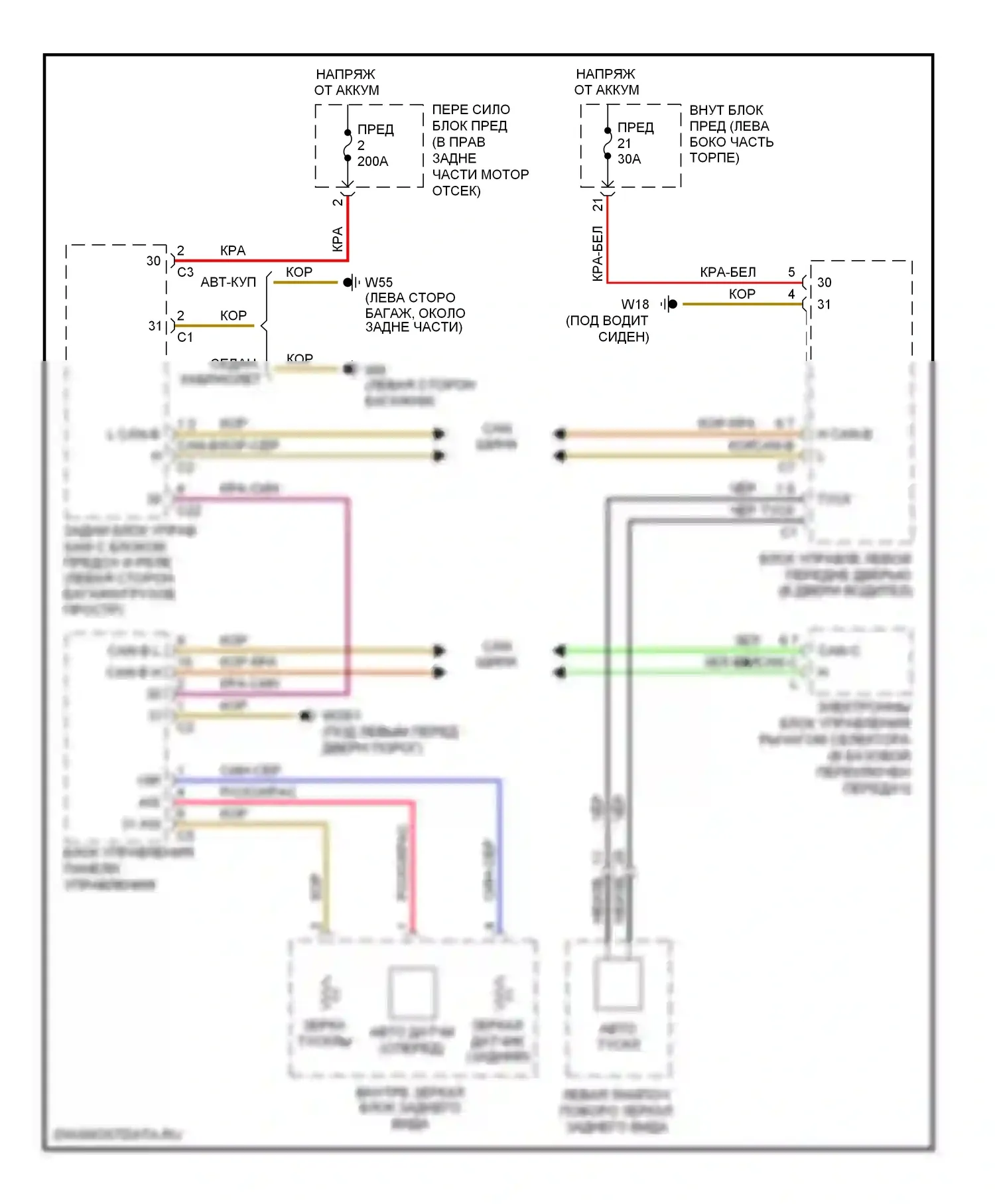C-класс Mercedes-Benz W203/S203/CL203 рестайлинг (2004-2008): Электросхема электрохромного зеркала 