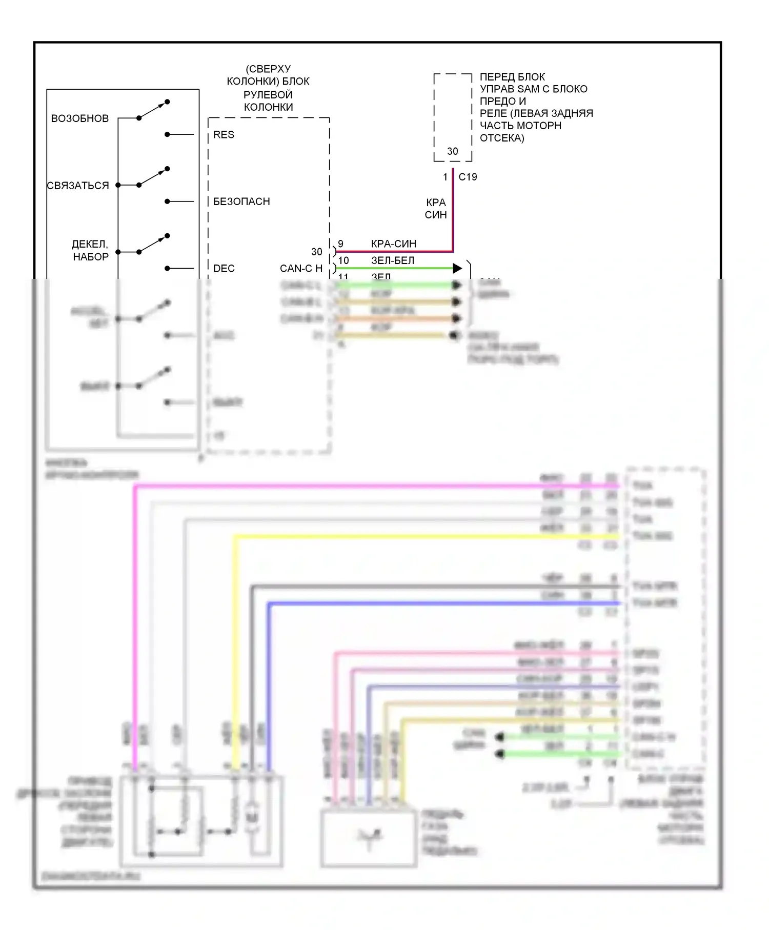 C-класс Mercedes-Benz W203/S203/CL203 (2000-2004): Электросхема круиз-контроля, поздний выпуск 