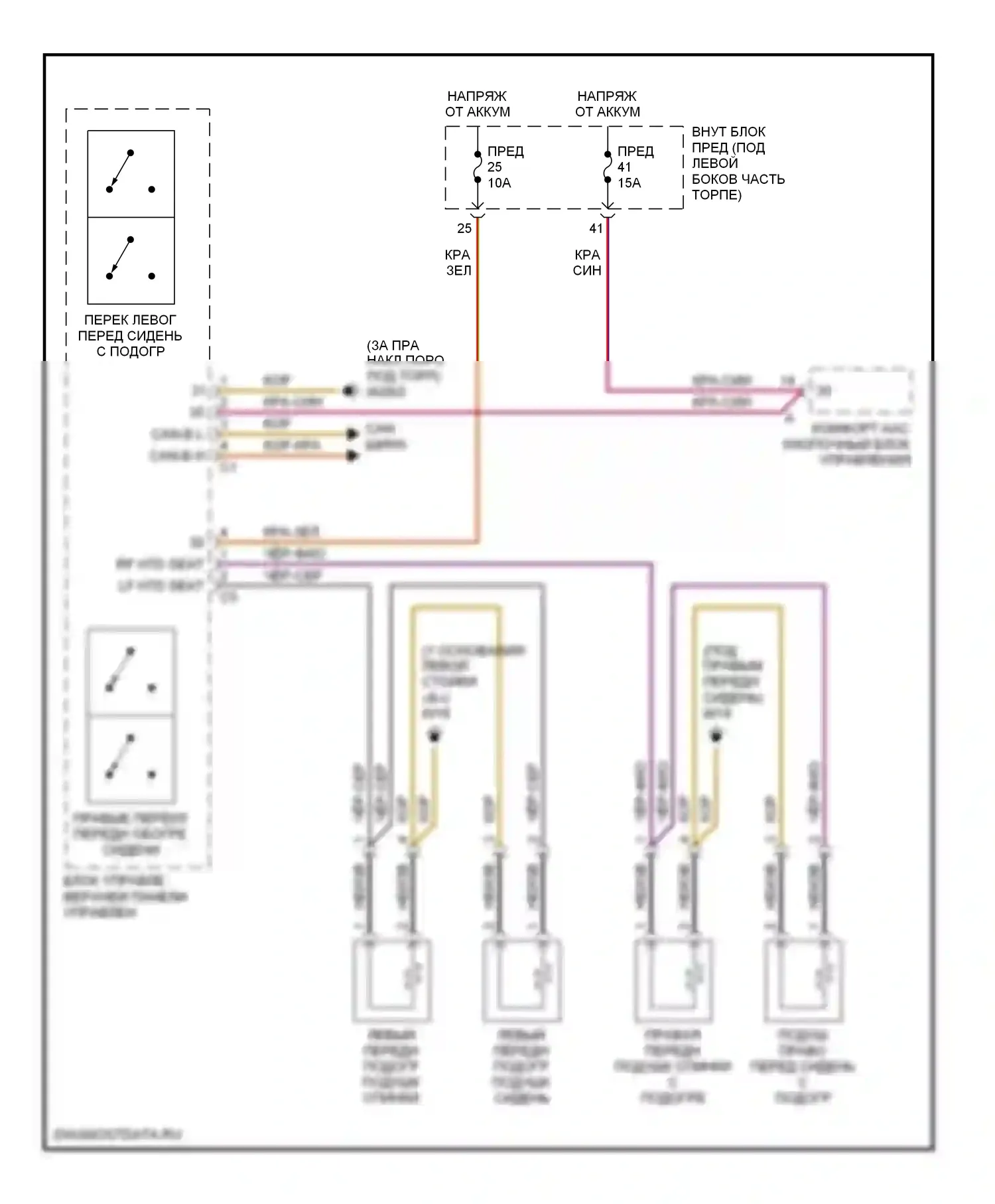 C-класс Mercedes-Benz W203/S203/CL203 (2000-2004): Электросхема обогреваемых сидений 