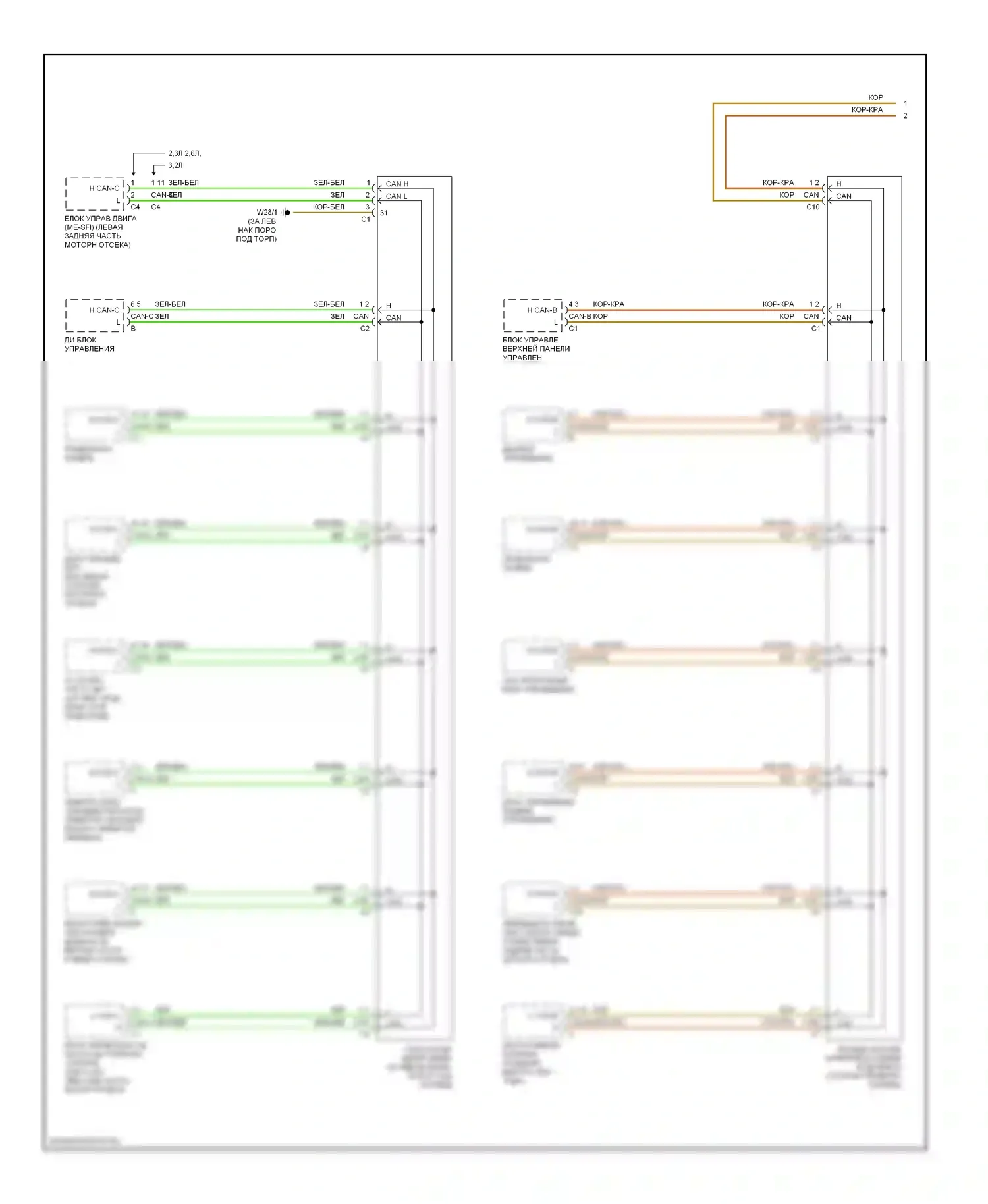 C-класс AMG Mercedes-Benz W203/S203/CL203 (2001-2004): Электросхема шины высокого/низкого уровня (1 из 2) 