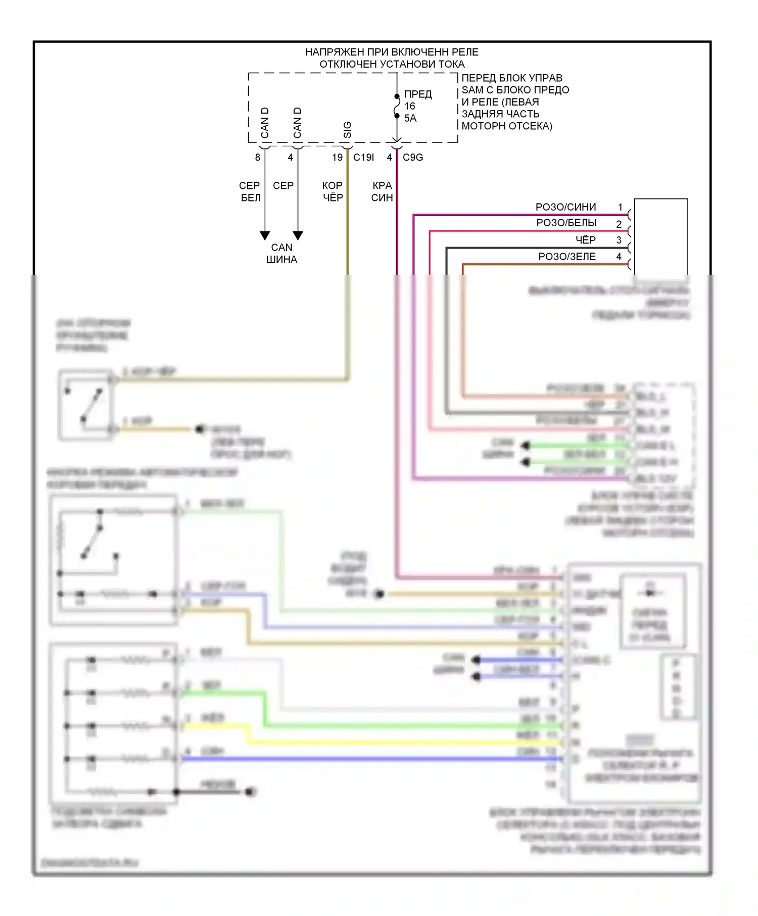 C-класс Mercedes-Benz W204/S204/С204 рестайлинг (2011-2015): Электросхема блокировки селектора 