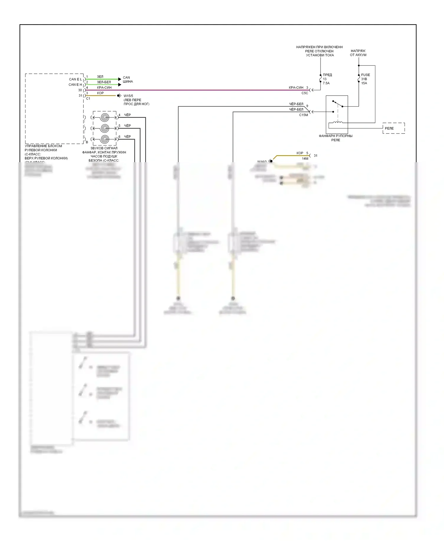 C-класс Mercedes-Benz W204/S204/С204 рестайлинг (2011-2015): Электросхема клаксона 