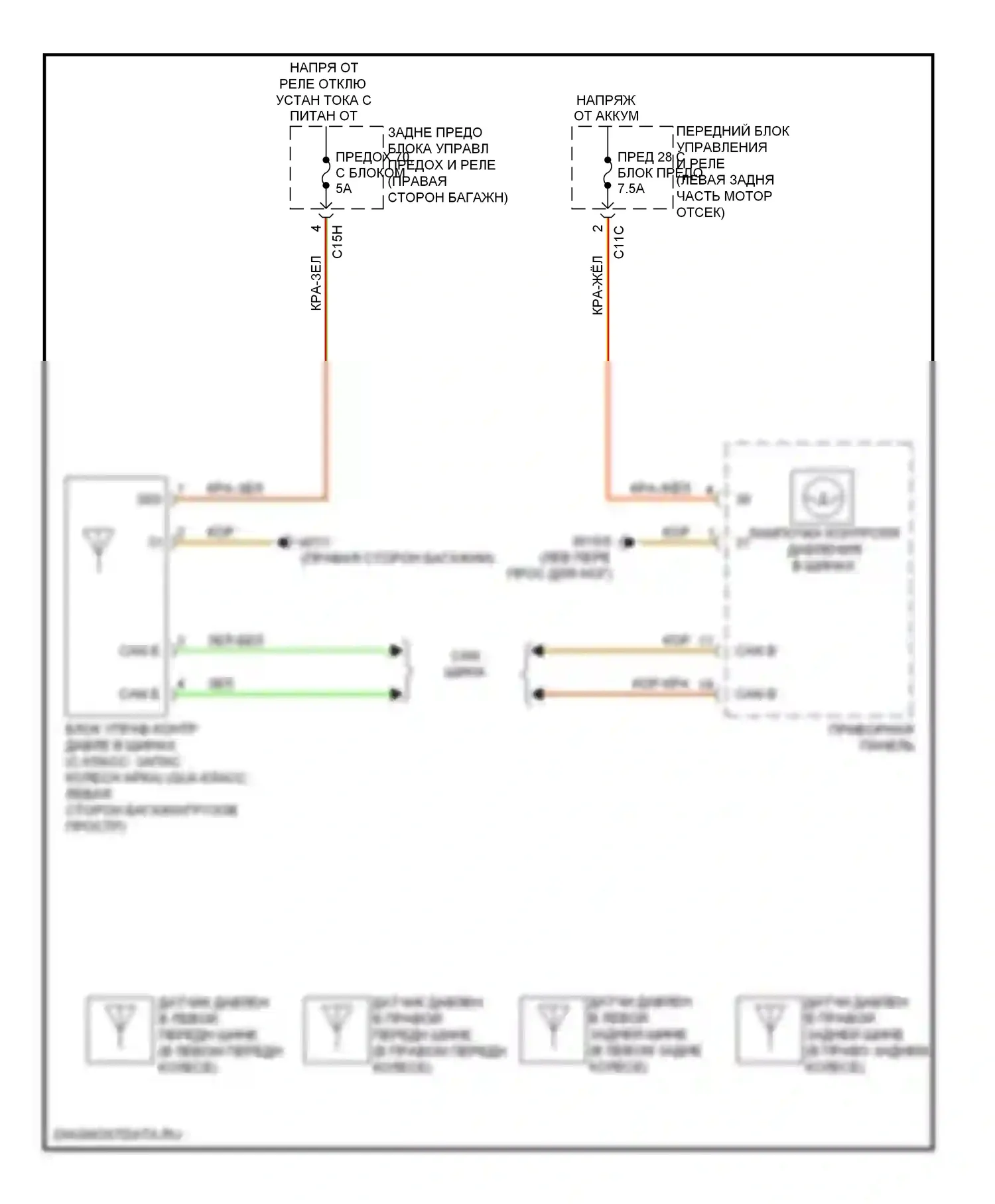 C-класс Mercedes-Benz W204/S204/С204 рестайлинг (2011-2015): Электросхема контроля давления в шинах 