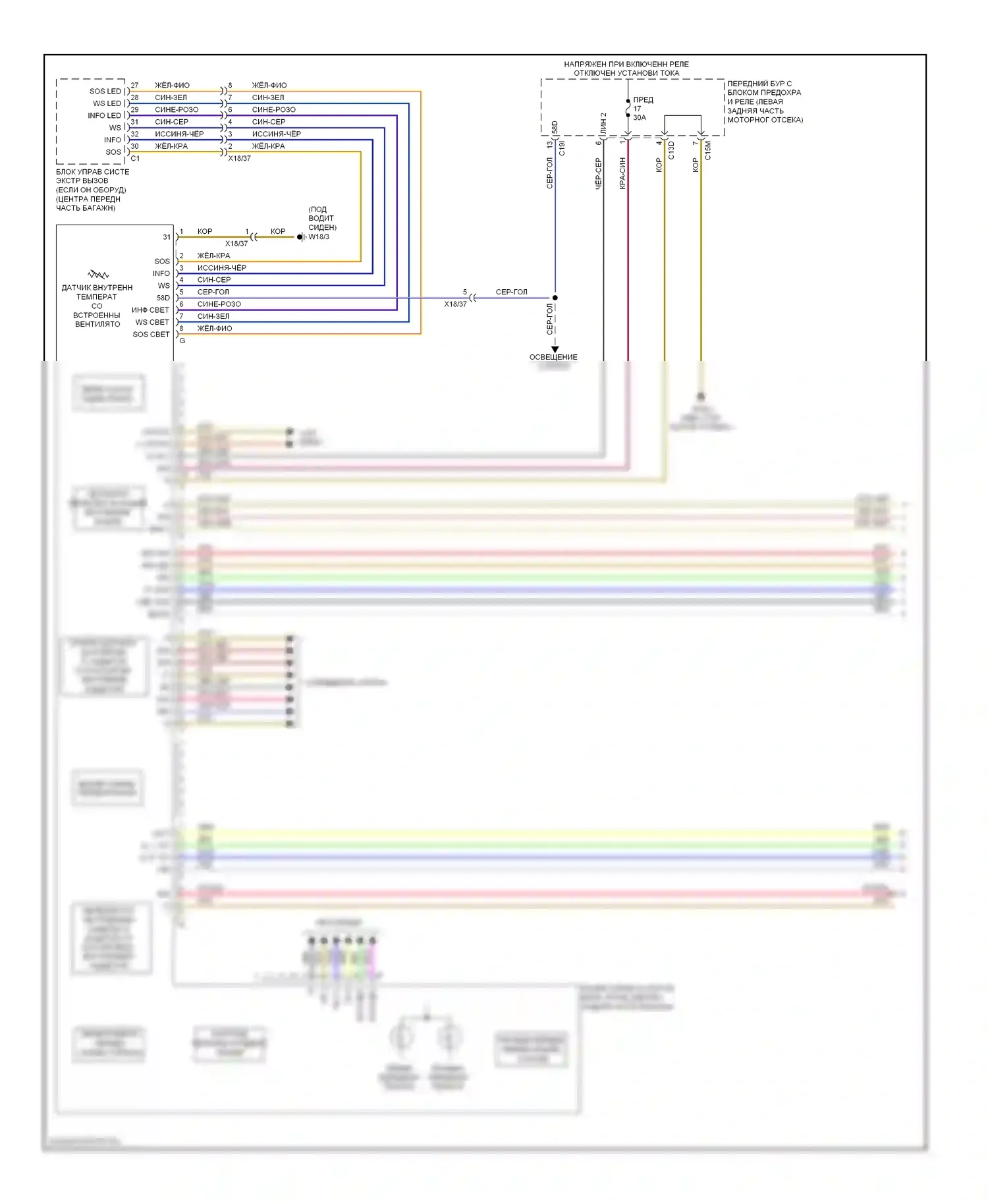 C-класс Mercedes-Benz W204/S204/С204 рестайлинг (2011-2015): Электросхема потолочной консоли, с люком (1 из 2) 