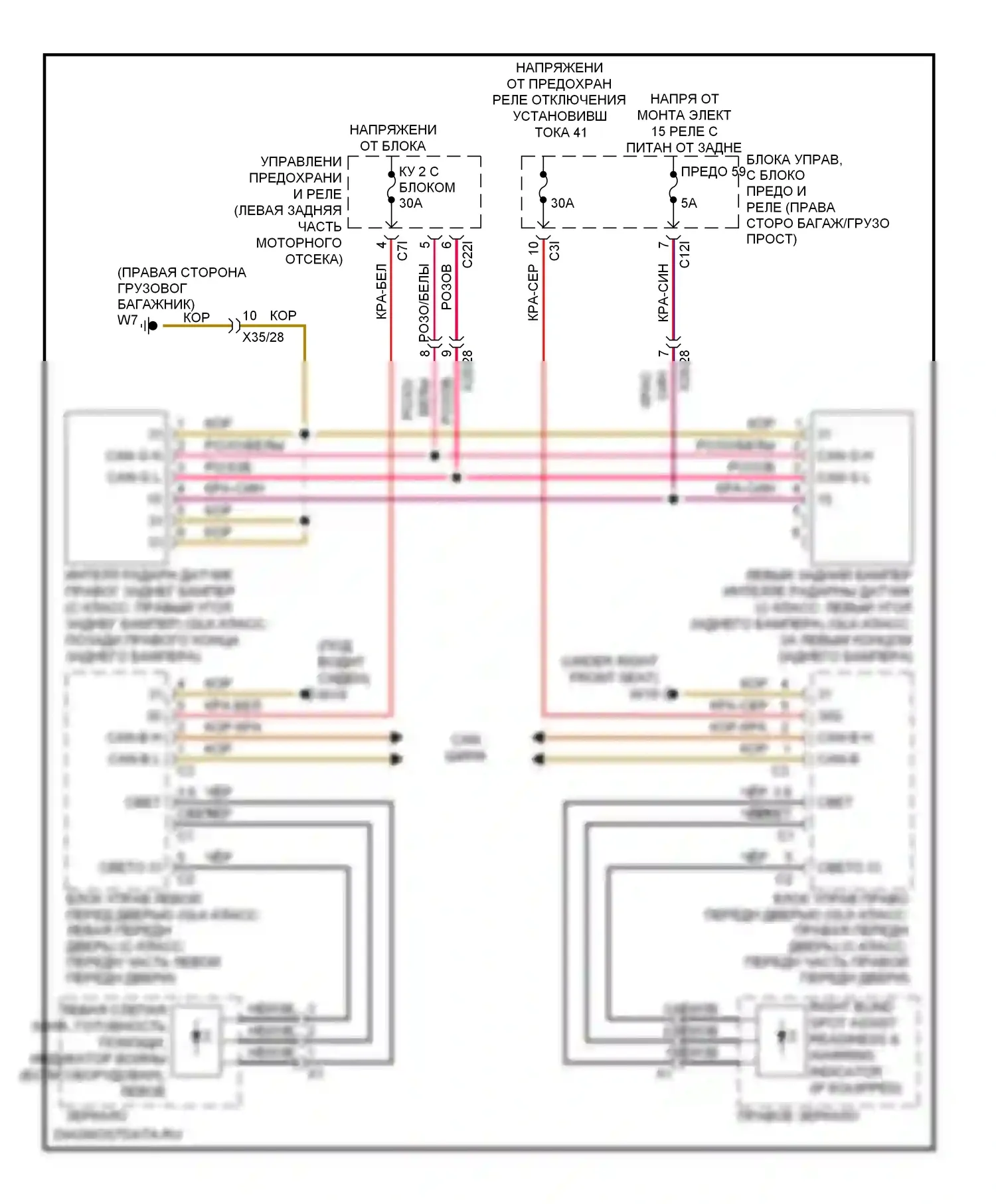 C-класс Mercedes-Benz W204/S204/С204 рестайлинг (2011-2015): Электросхема информационной системы в слепой зоне 