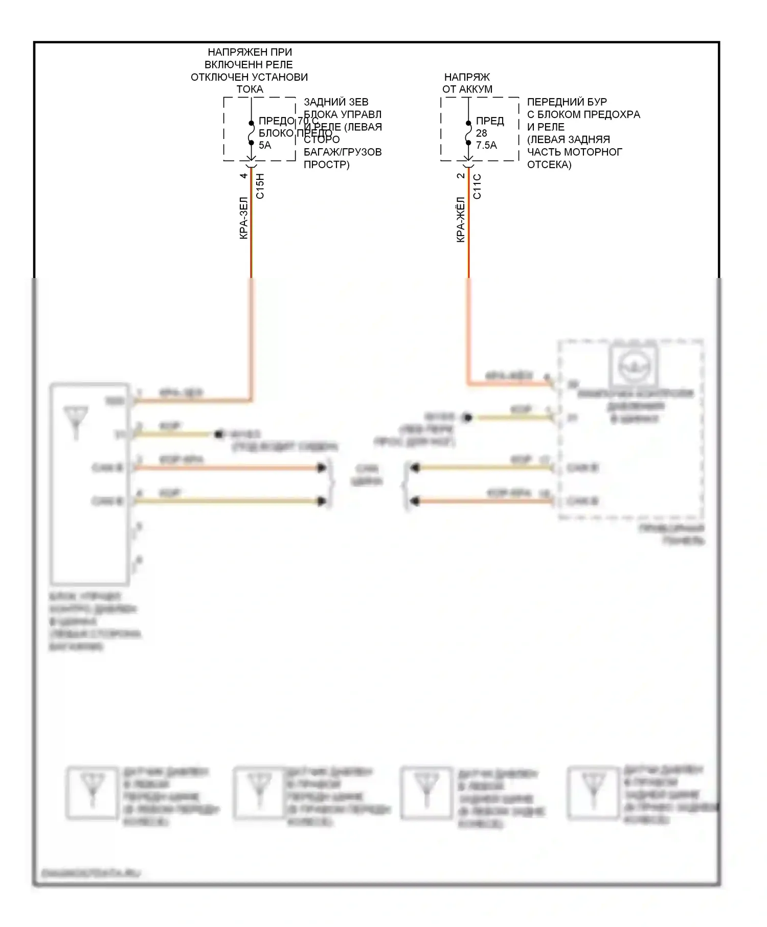 C-класс AMG Mercedes-Benz W204/S204/С204 (2007-2011): Электросхема контроля давления в шинах 