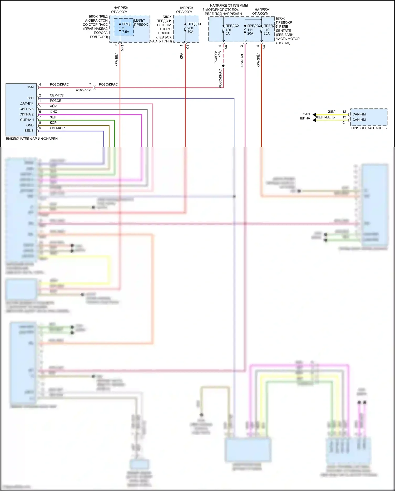 C-класс Mercedes-Benz W205/S205/C205/A205 рестайлинг (2018-2021): Электросхема фар, со статическими светодиодными фарами 