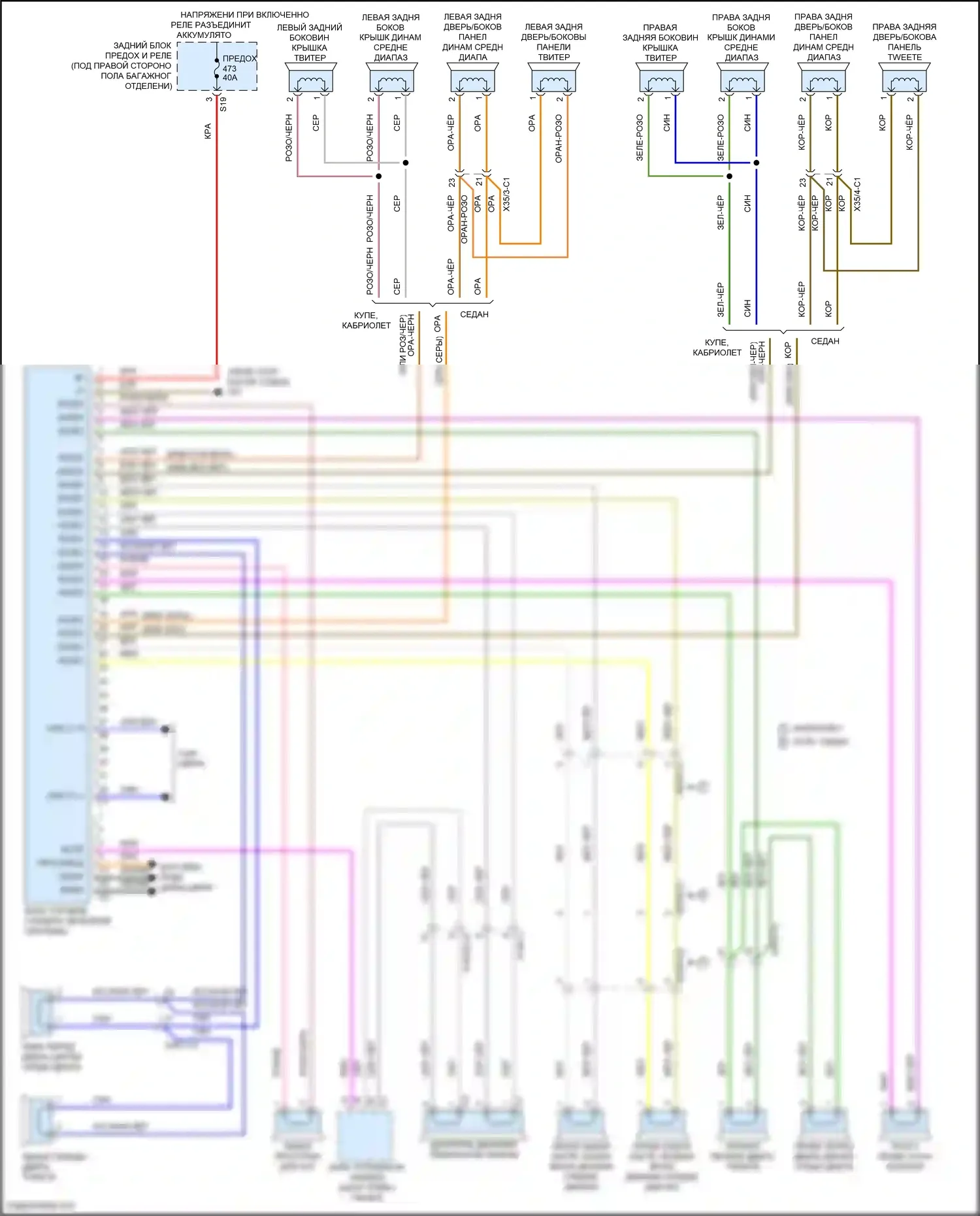 C-класс Mercedes-Benz W205/S205/C205/A205 рестайлинг (2018-2021): Электросхема усилителя звука, без средней линии 