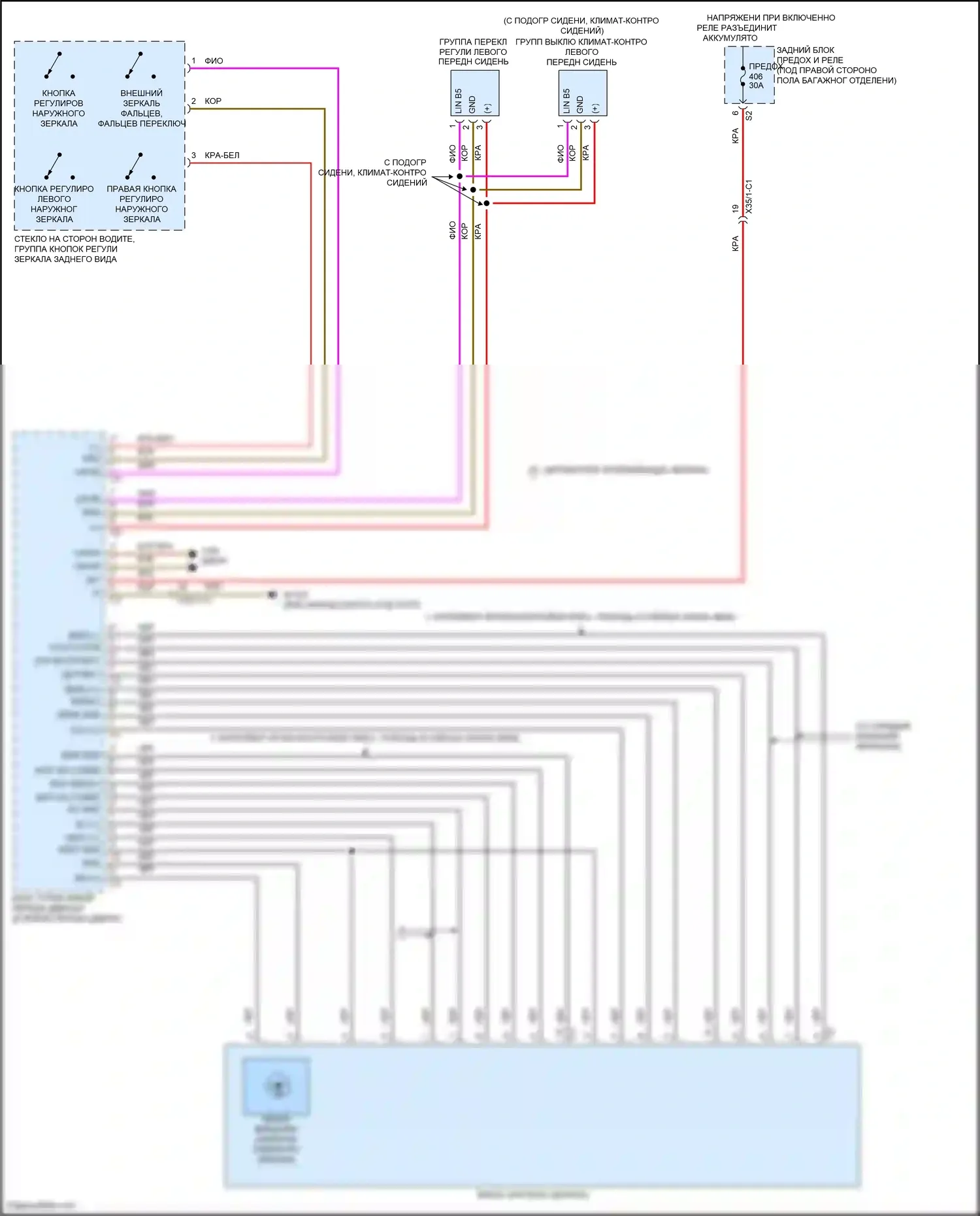 C-класс Mercedes-Benz W205/S205/C205/A205 рестайлинг (2018-2021): Электросхема памяти зеркал (1 из 2) 