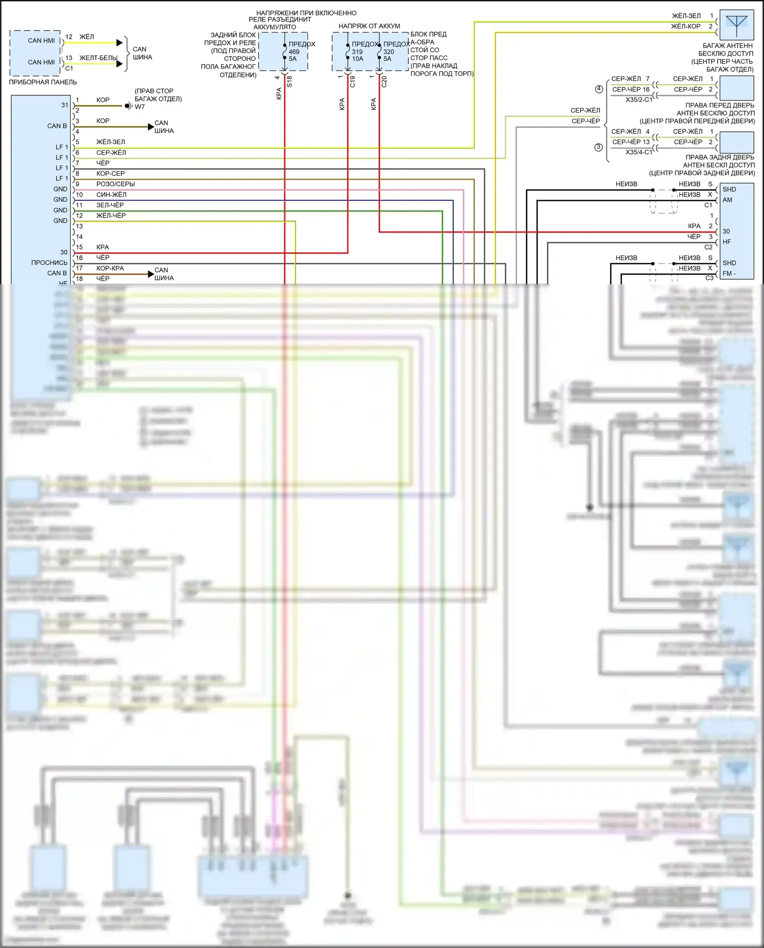 C-класс Mercedes-Benz W205/S205/C205/A205 рестайлинг (2018-2021): Бесключевой доступ электросхема системы 