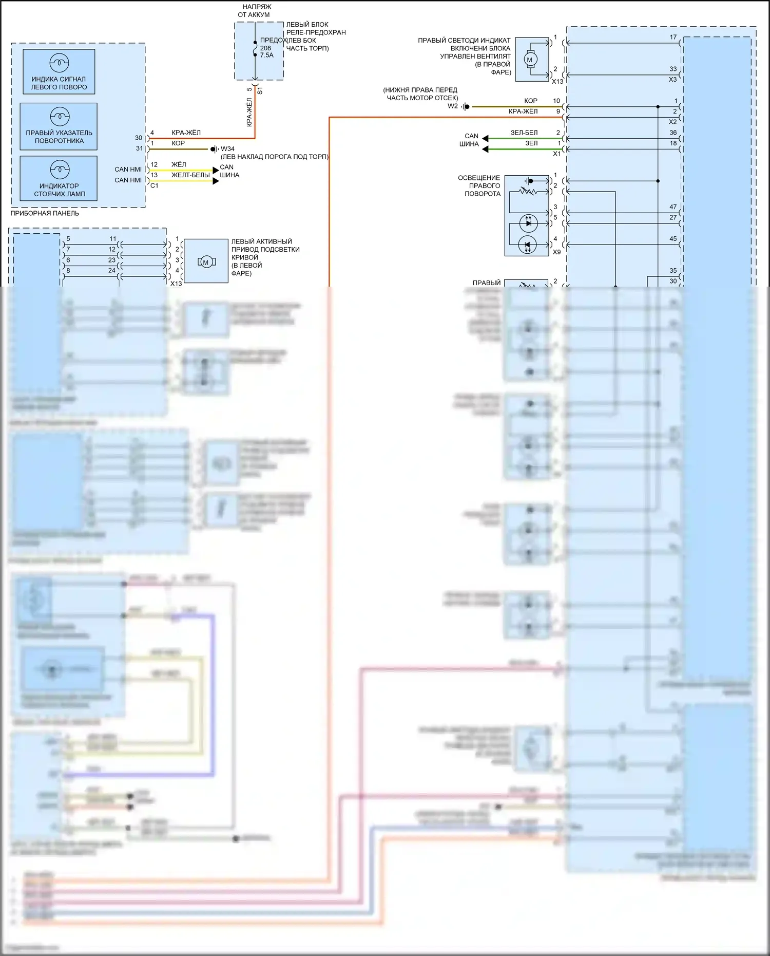 C-класс Mercedes-Benz W205/S205/C205/A205 (2014-2018): Электросхема внешних ламп, с динамическими светодиодными фарами (4 из 4) 