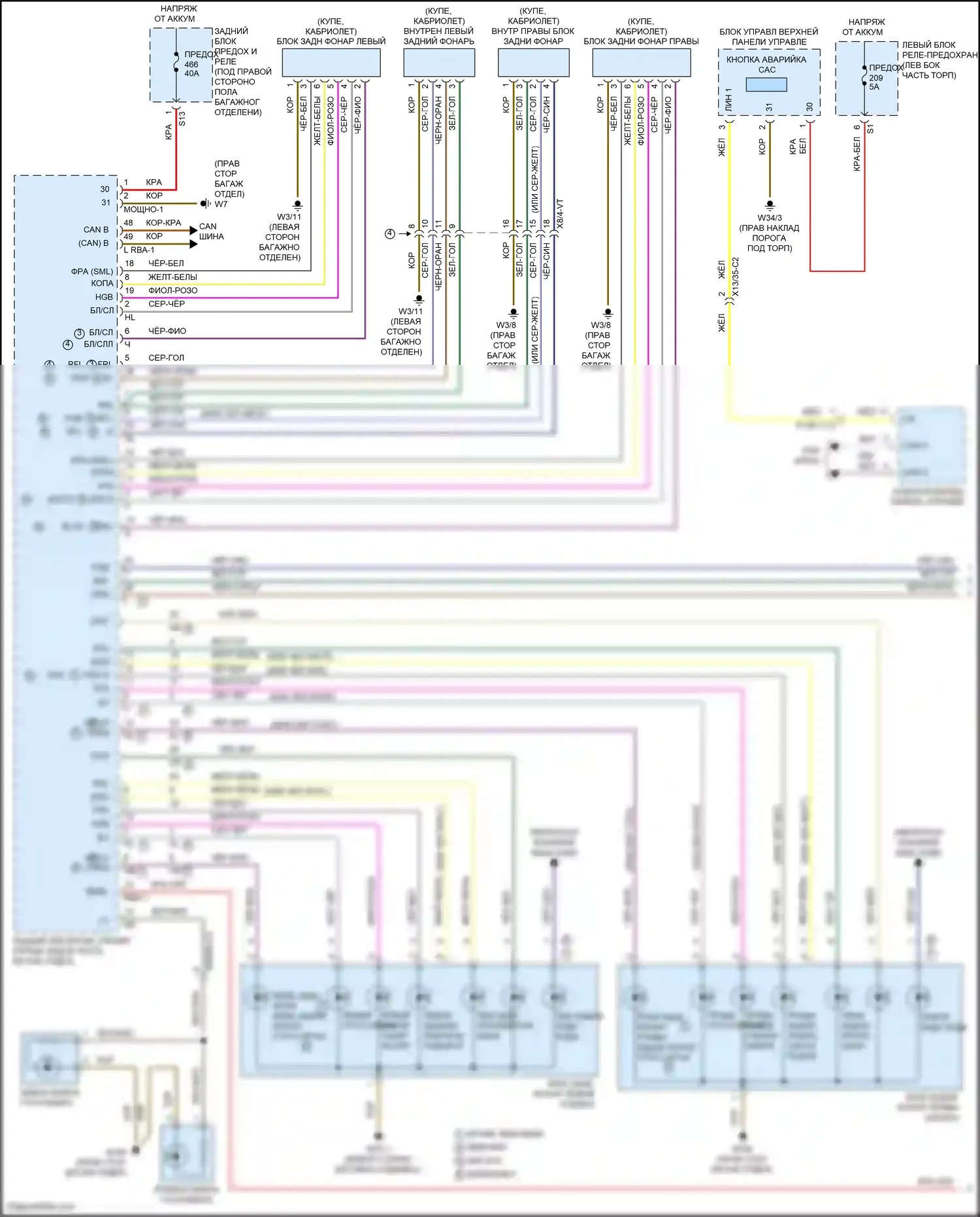 C-класс Mercedes-Benz W205/S205/C205/A205 (2014-2018): Электросхема внешних огней, с динамическими светодиодными фарами (1 из 4) 