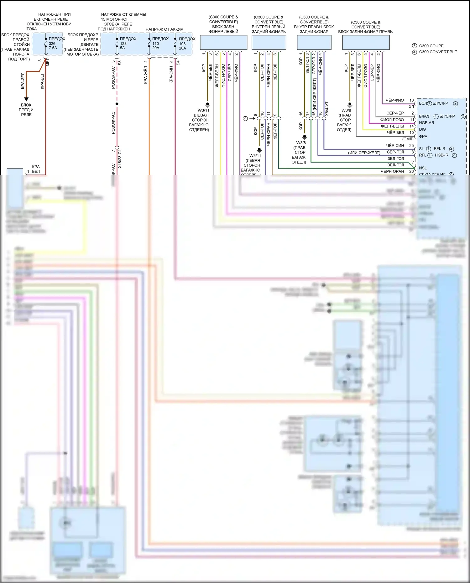 C-класс Mercedes-Benz W205/S205/C205/A205 (2014-2018): Электросхема внешних огней, со статическими светодиодными фарами (3 из 4) 