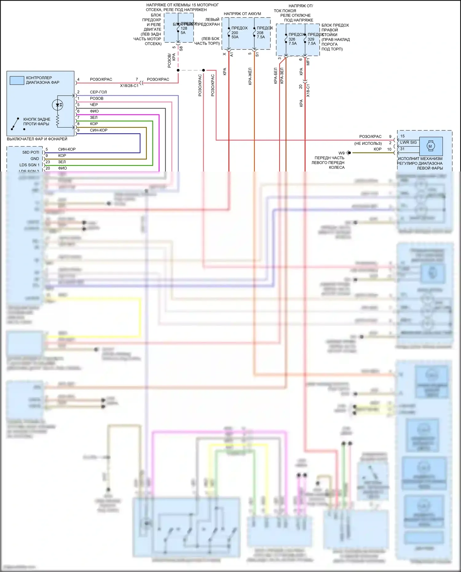 C-класс Mercedes-Benz W205/S205/C205/A205 (2014-2018): Электросхема фар, без светодиодных фар 