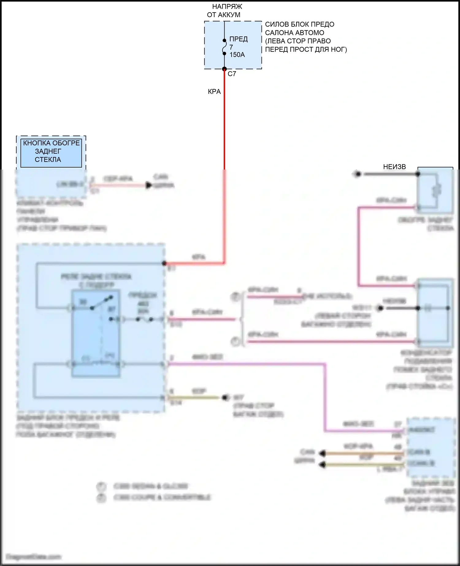 C-класс Mercedes-Benz W205/S205/C205/A205 (2014-2018): Электросхема заднего подогрева 