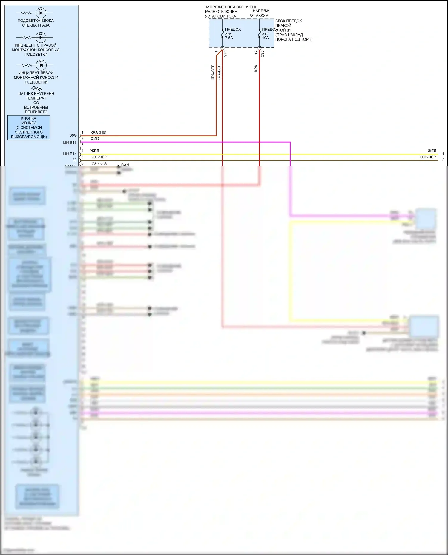 C-класс Mercedes-Benz W205/S205/C205/A205 (2014-2018): Электросхема потолочной консоли, купе (1 из 2) 