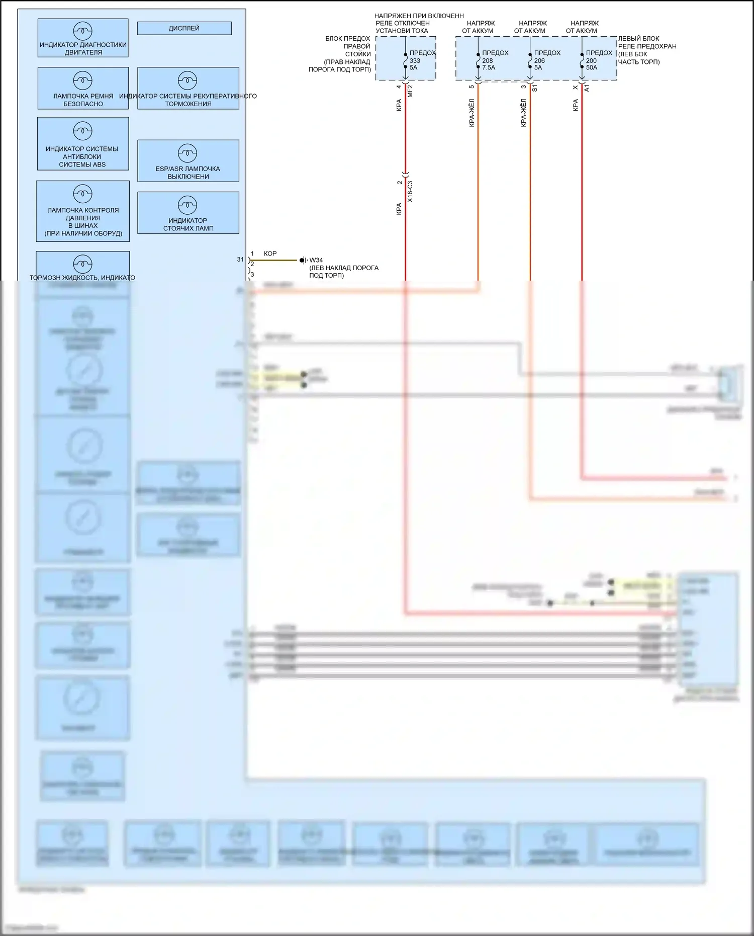 C-класс Mercedes-Benz W205/S205/C205/A205 (2014-2018): Электросхема приборной панели (1 из 3) 