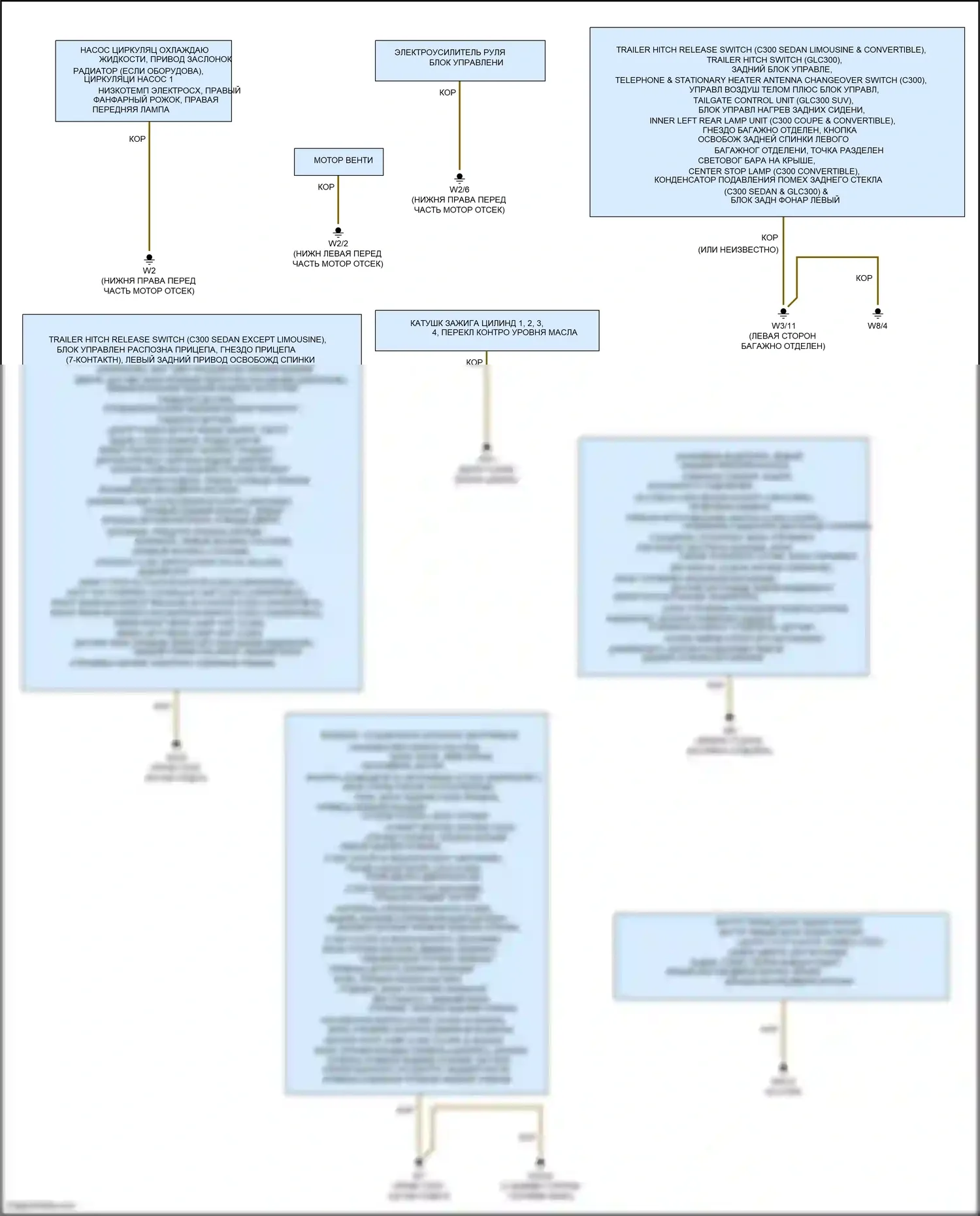 C-класс Mercedes-Benz W205/S205/C205/A205 (2014-2018): Электросхема точек подключения масс (1 из 3) 