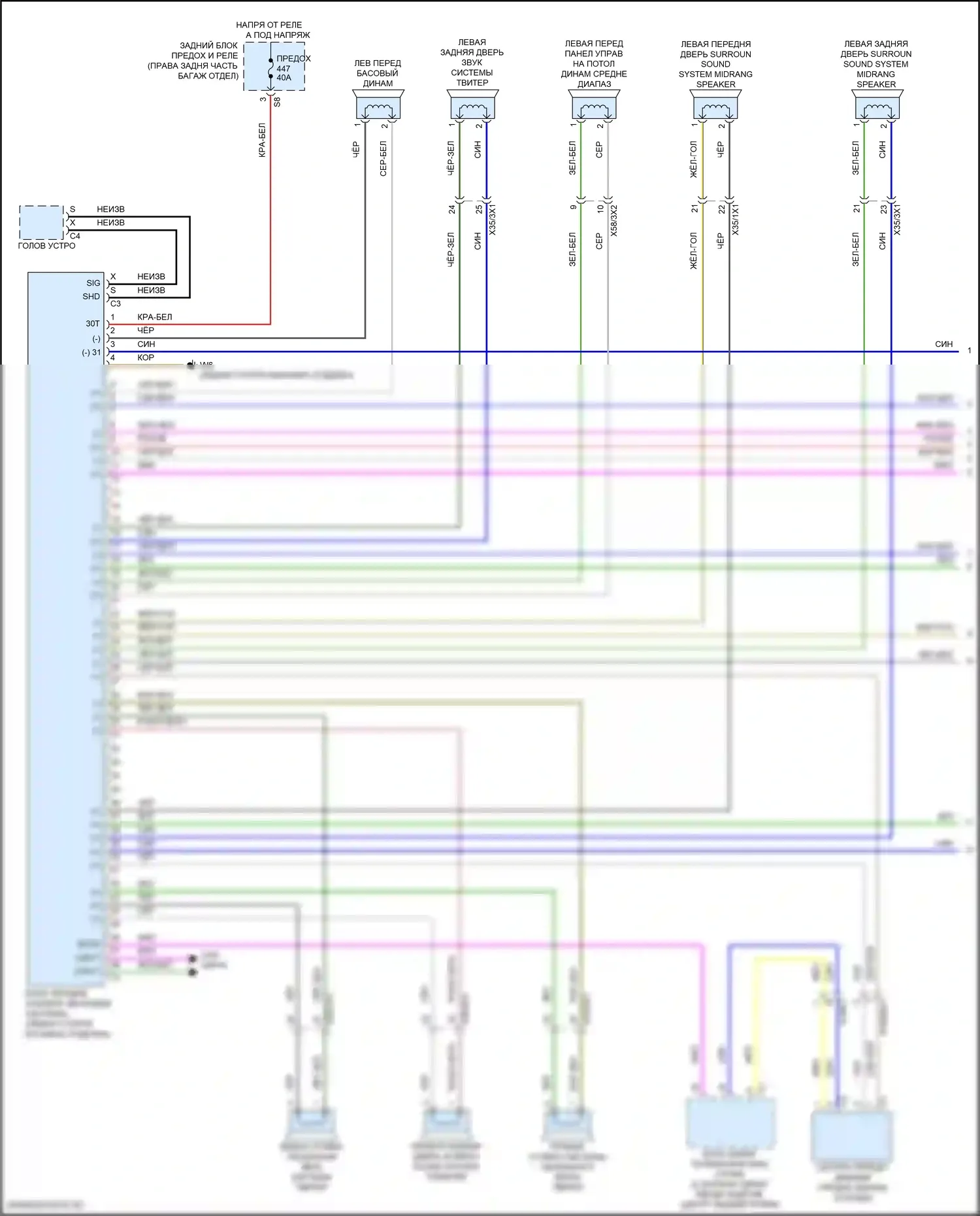 C-класс Mercedes-Benz W206/S206 (2021-2024): Электросхема усилителя звука, без средней линии (1 из 2) 