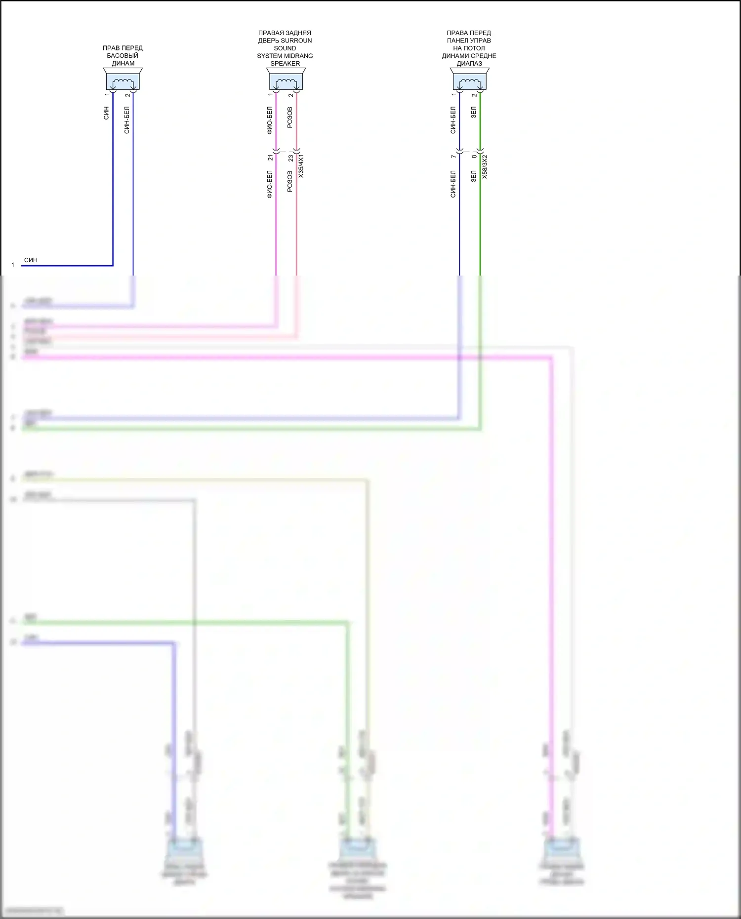 C-класс Mercedes-Benz W206/S206 (2021-2024): Электросхема усилителя звука, без средней линии (2 из 2) 