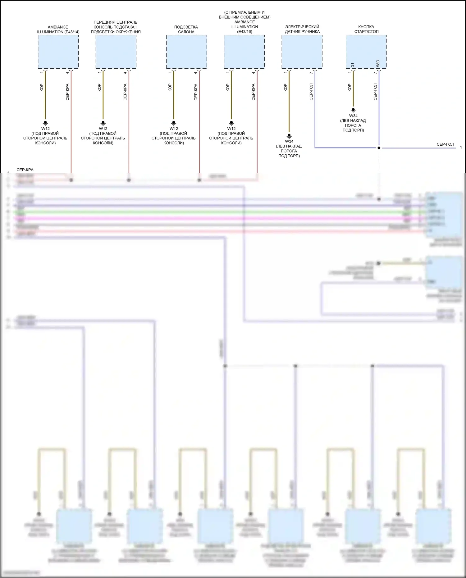 C-класс Mercedes-Benz W206/S206 (2021-2024): Электросхема подсветки приборной панели (2 из 4) 