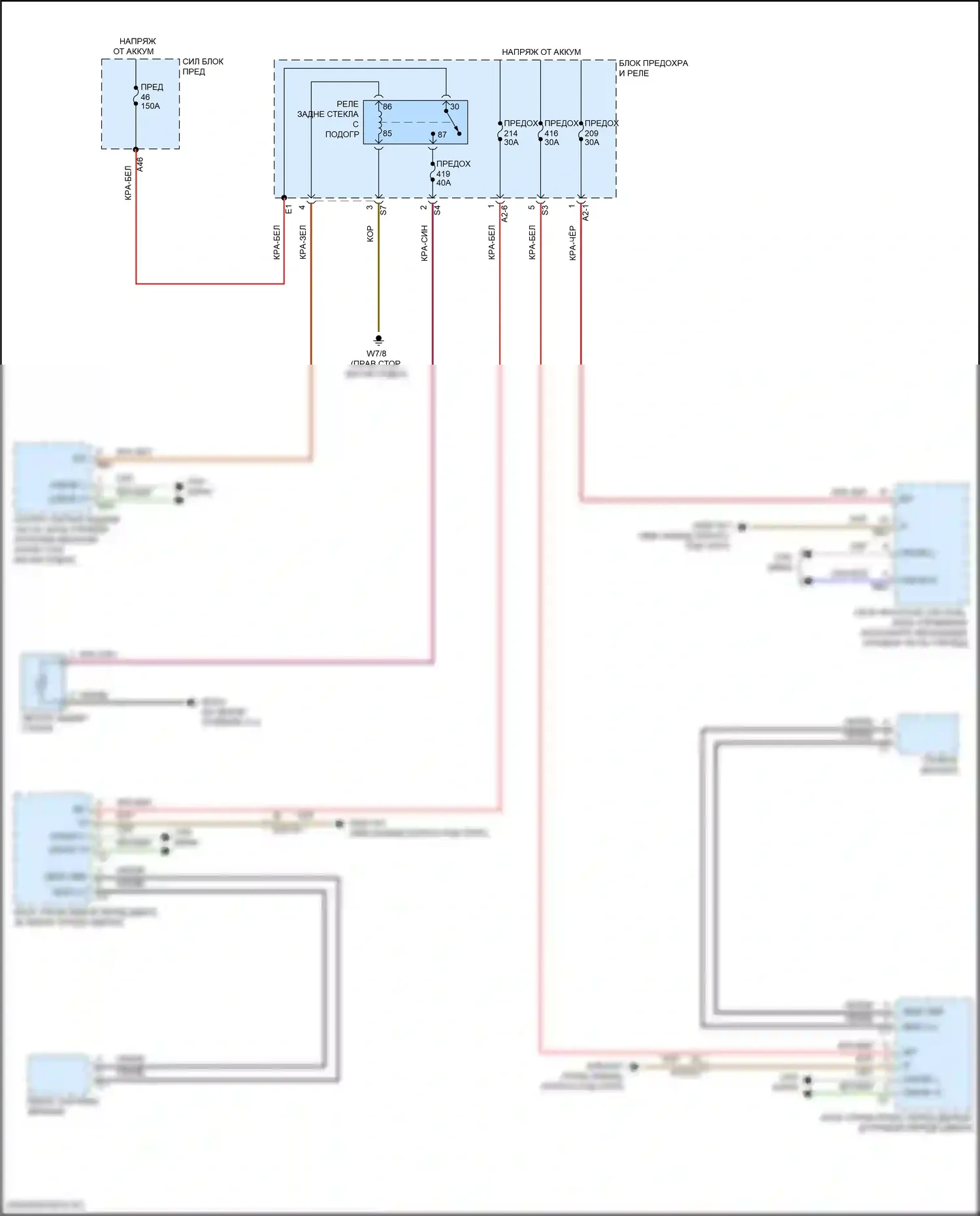 C-класс Mercedes-Benz W206/S206 (2021-2024): Электросхема зеркального нагревателя и заднего подогрева 