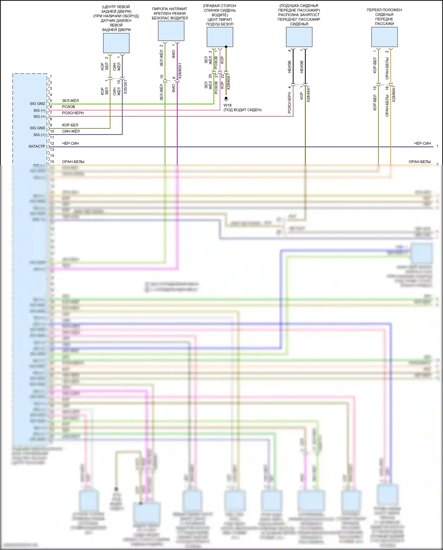 C-класс Mercedes-Benz W206/S206 (2021-2024): Электросхема подушек безопасности (1 из 4) 
