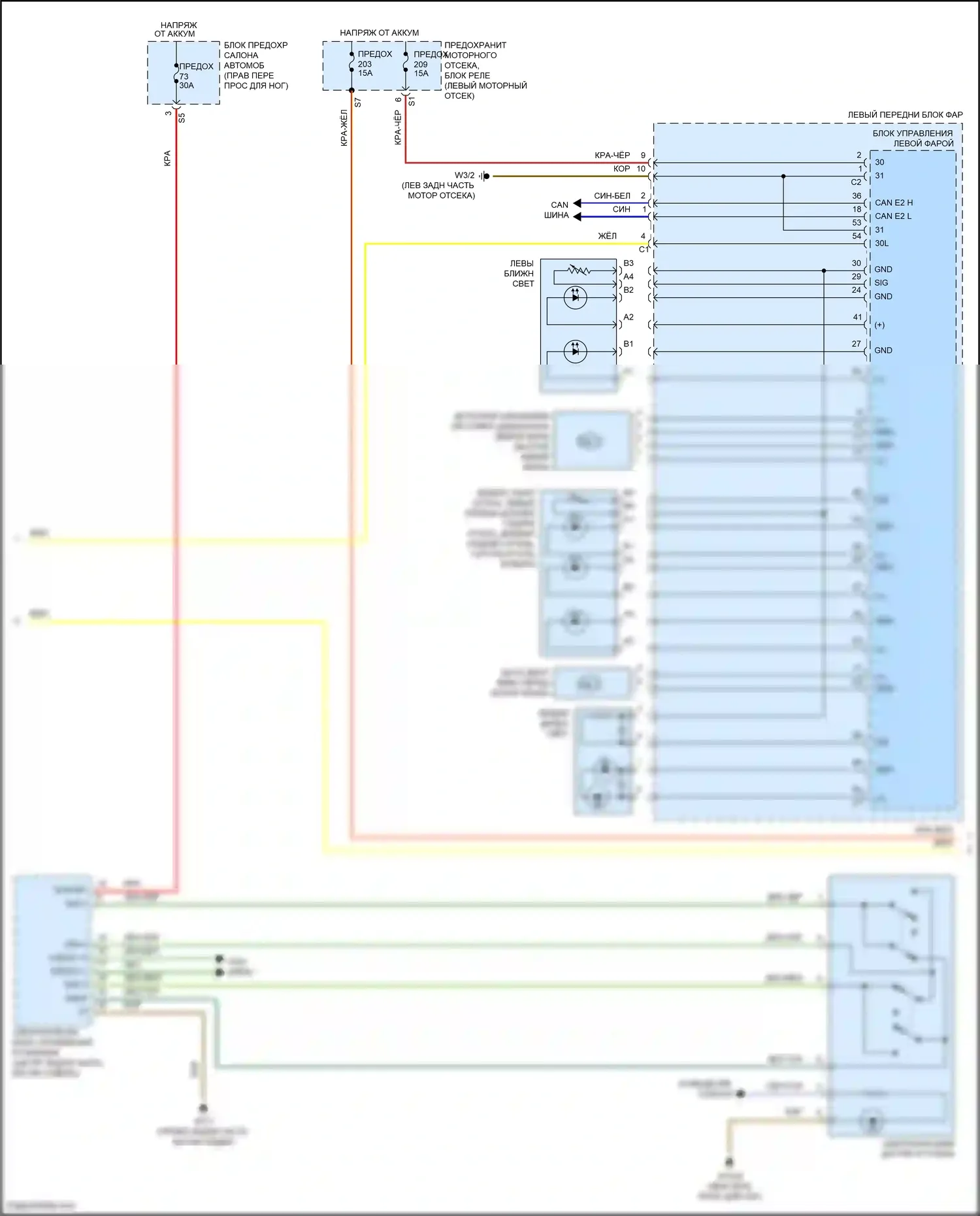CLA-класс Mercedes-Benz C117/X117 рестайлинг (2016-2019): Электросхема фар, со статическими светодиодными фарами (2 из 3) 