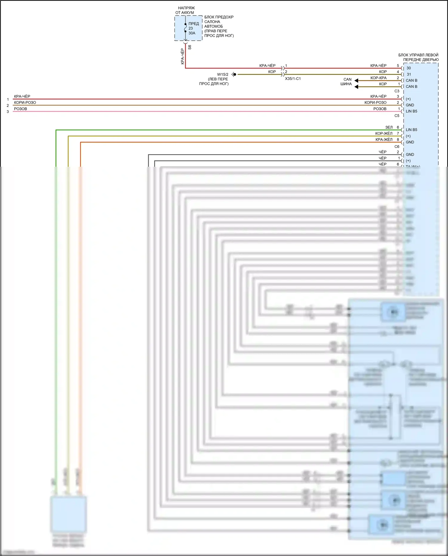 CLA-класс Mercedes-Benz C117/X117 рестайлинг (2016-2019): Электросхема памяти зеркал (2 из 2) 