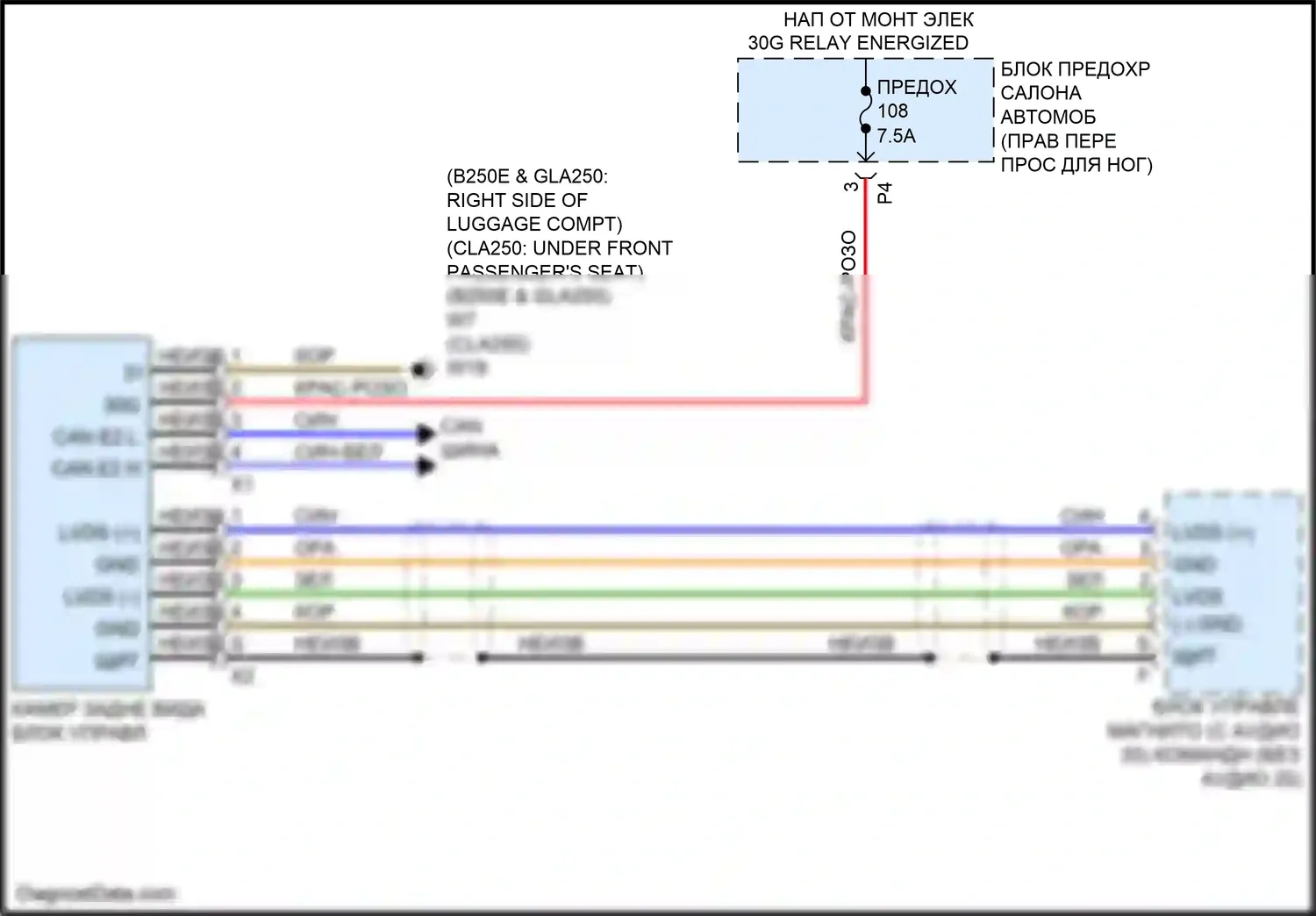 CLA-класс Mercedes-Benz C117/X117 рестайлинг (2016-2019): Электросхема задней камеры 