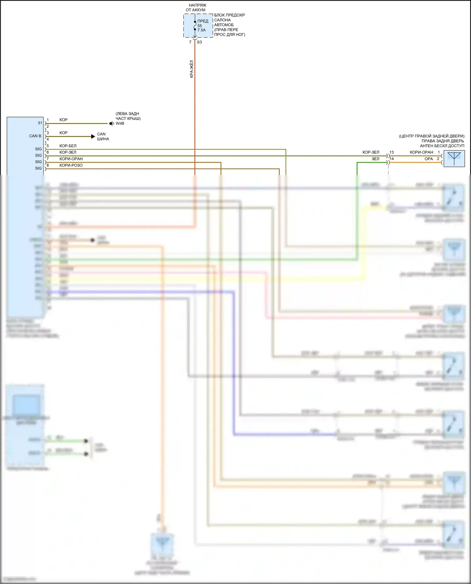 CLA-класс Mercedes-Benz C117/X117 рестайлинг (2016-2019): Бесключевой доступ электросхема системы 