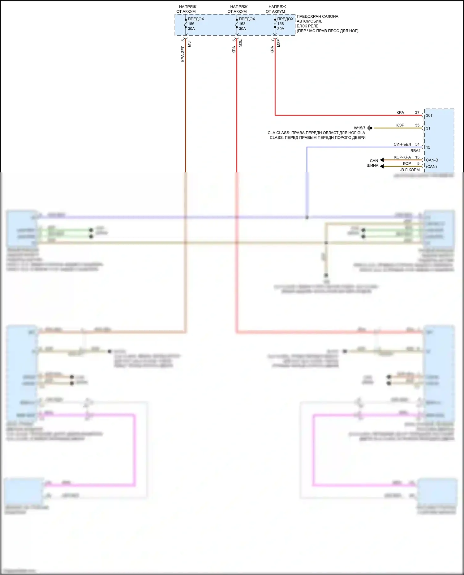 CLA-класс Mercedes-Benz C118 (2019-2023): Электросхема информационной системы в слепой зоне 