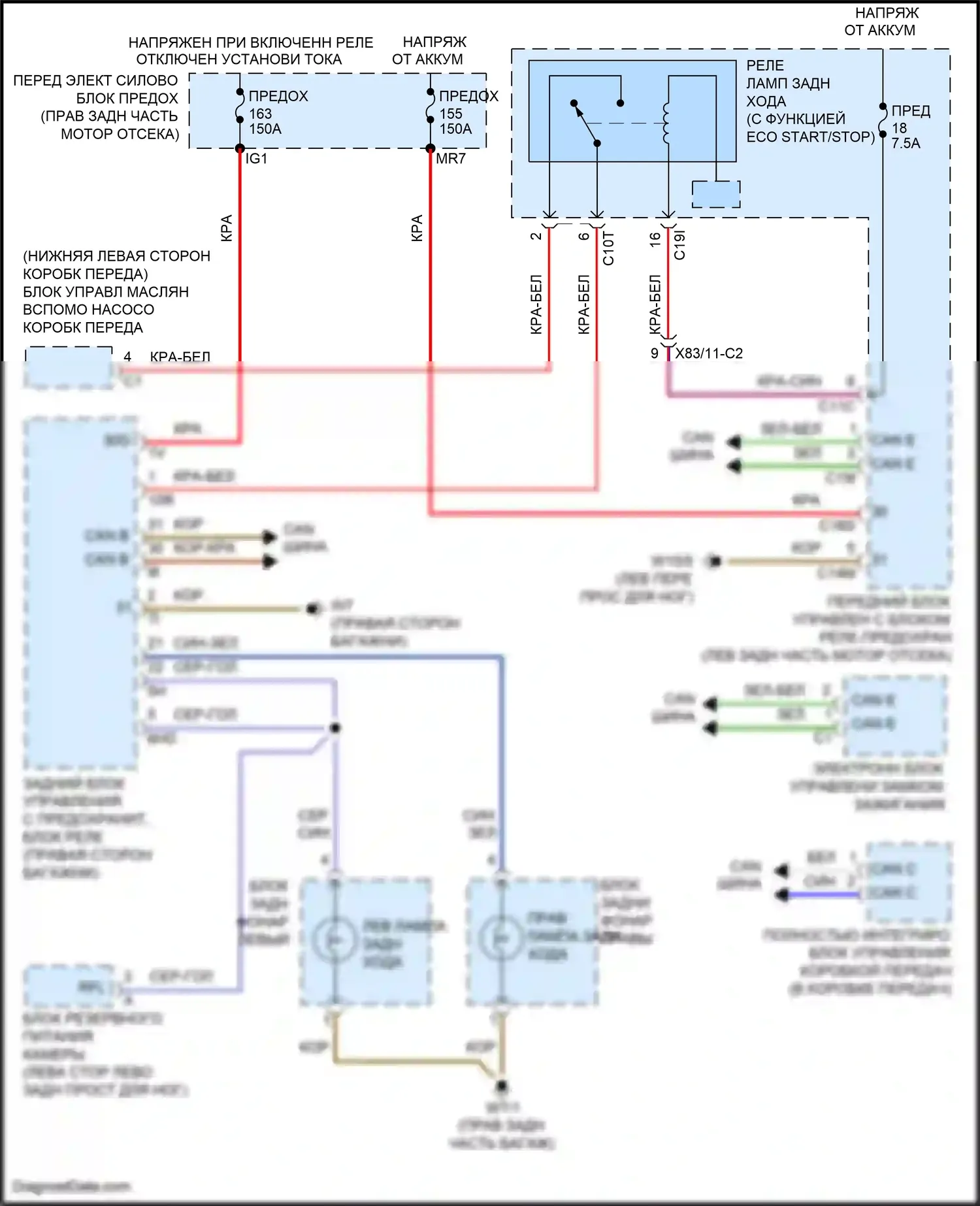 CLS-класс AMG Mercedes-Benz C218/X218 (2010-2014): Электросхема фонарей заднего хода 