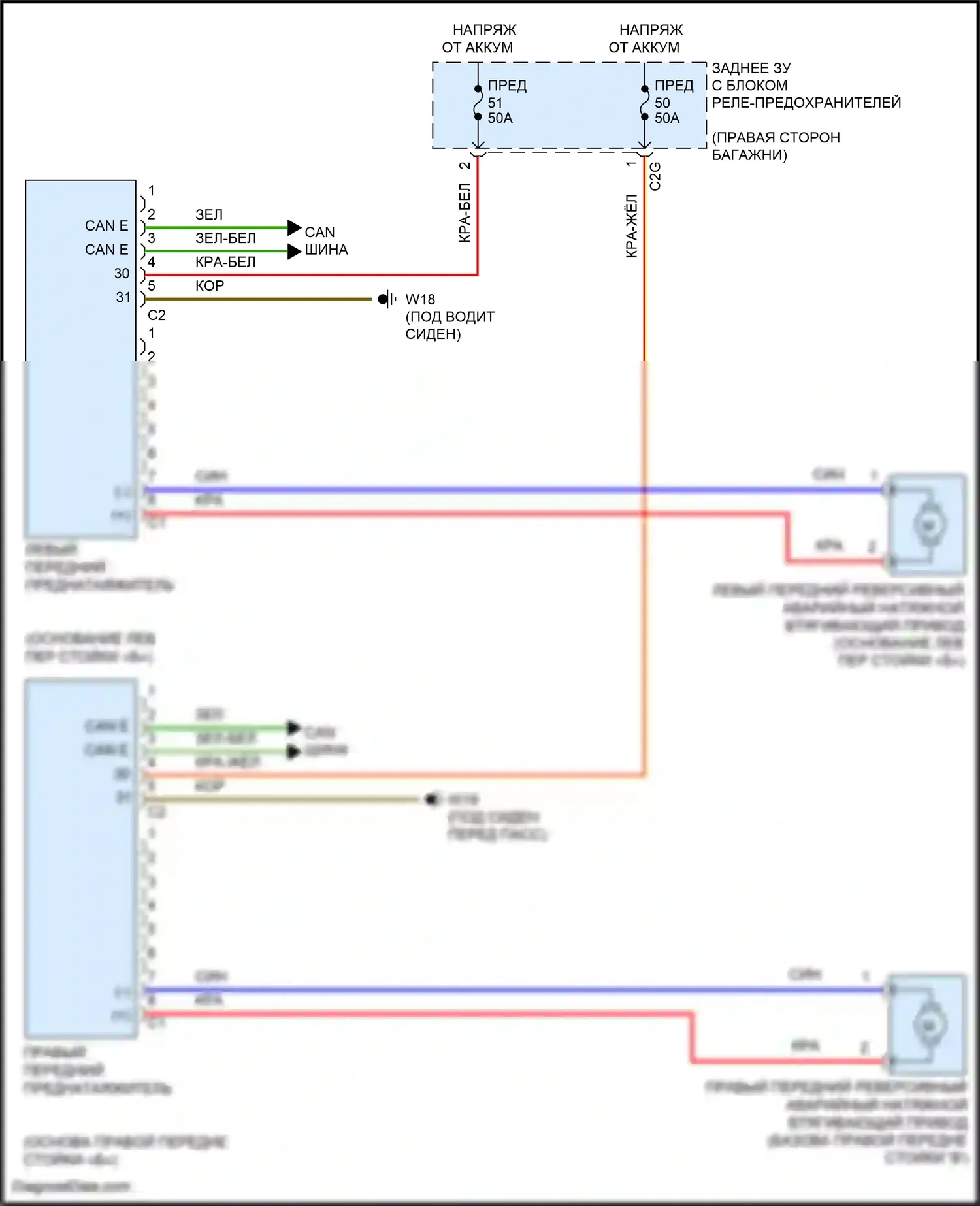 CLS-класс AMG Mercedes-Benz C218/X218 (2010-2014): Электросхема преднатяжителей ремней безопасности 