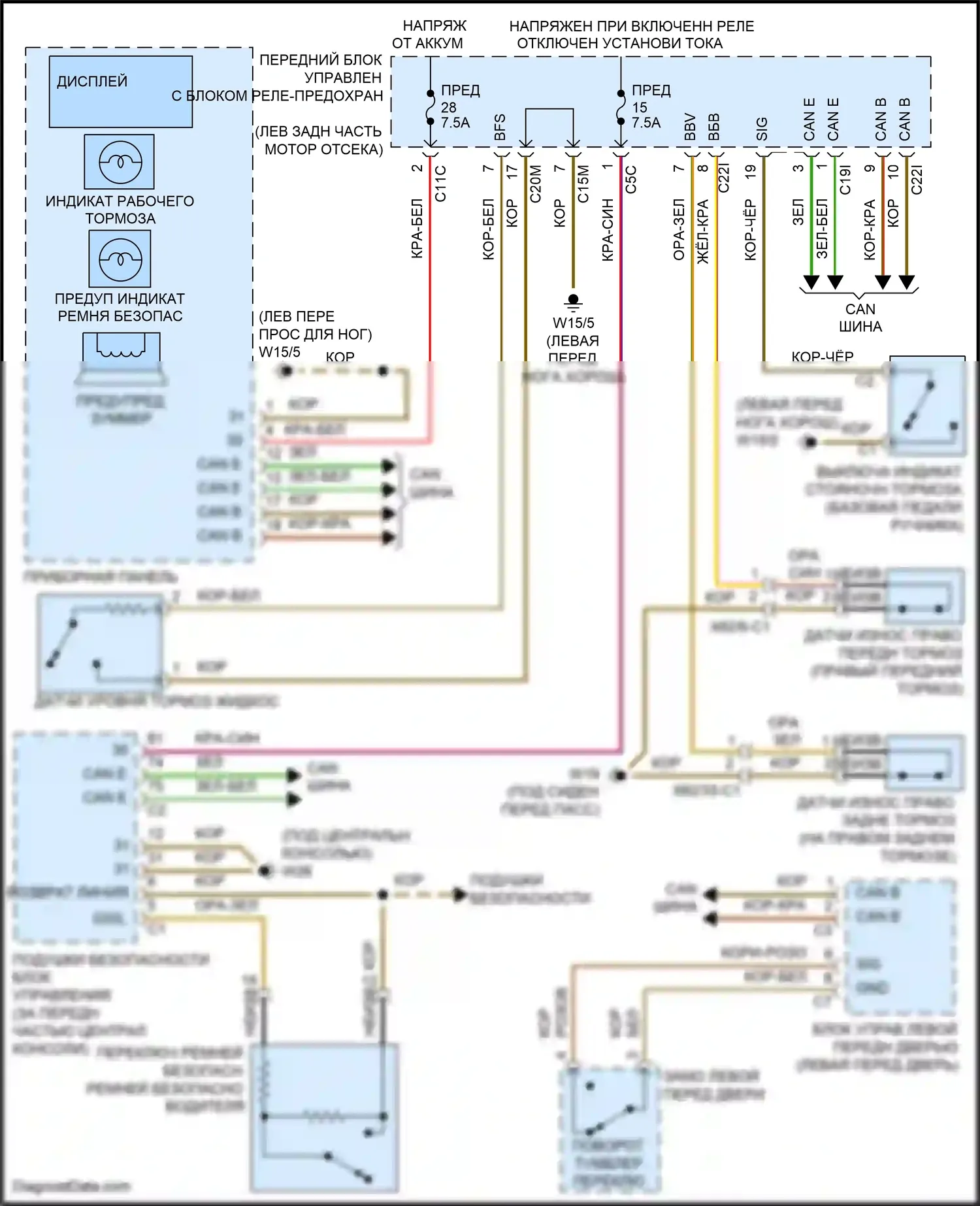 CLS-класс AMG Mercedes-Benz C218/X218 (2010-2014): Электросхема предупредительного ремня безопасности 