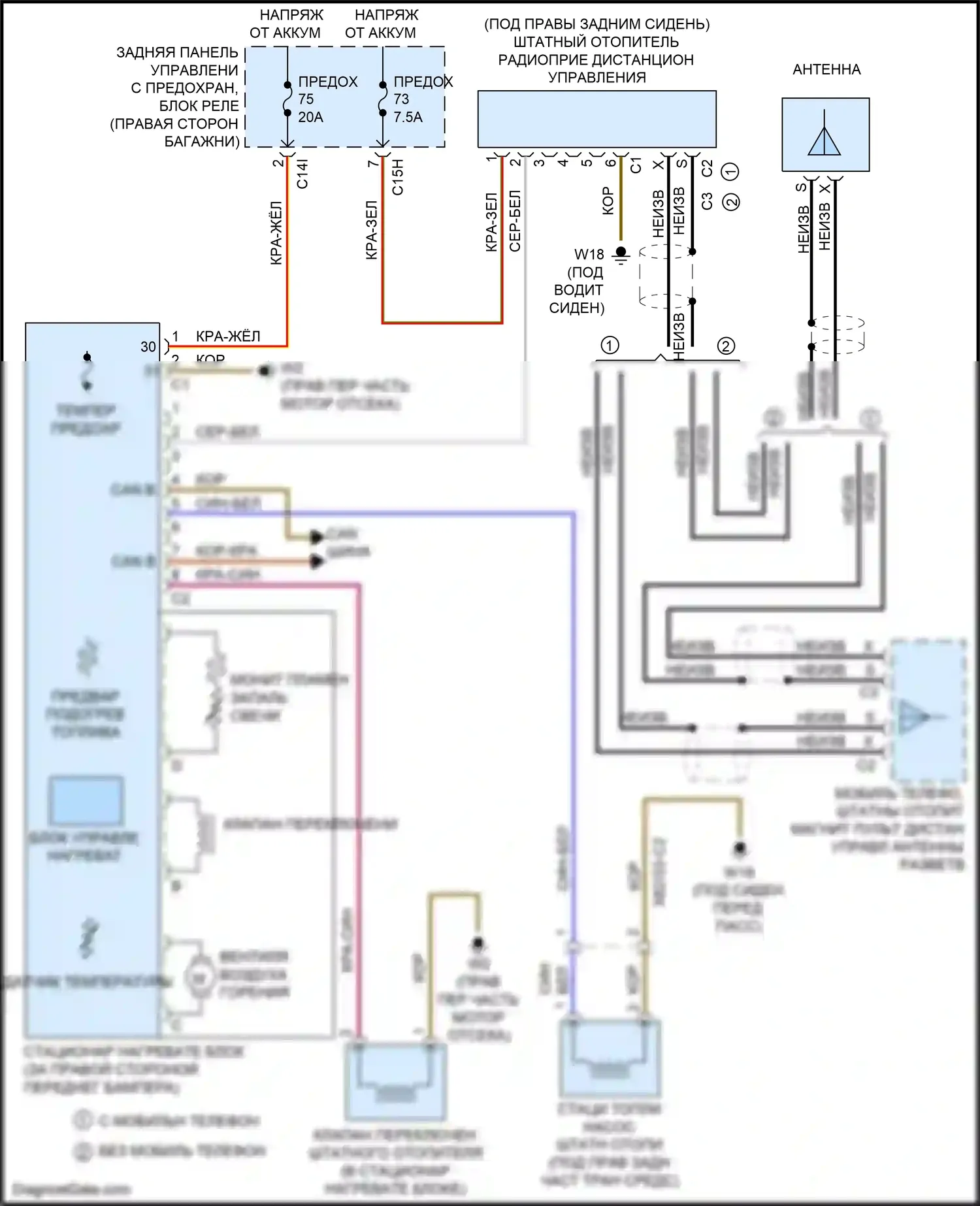 CLS-класс AMG Mercedes-Benz C218/X218 (2010-2014): Электросхема штатного отопителя 