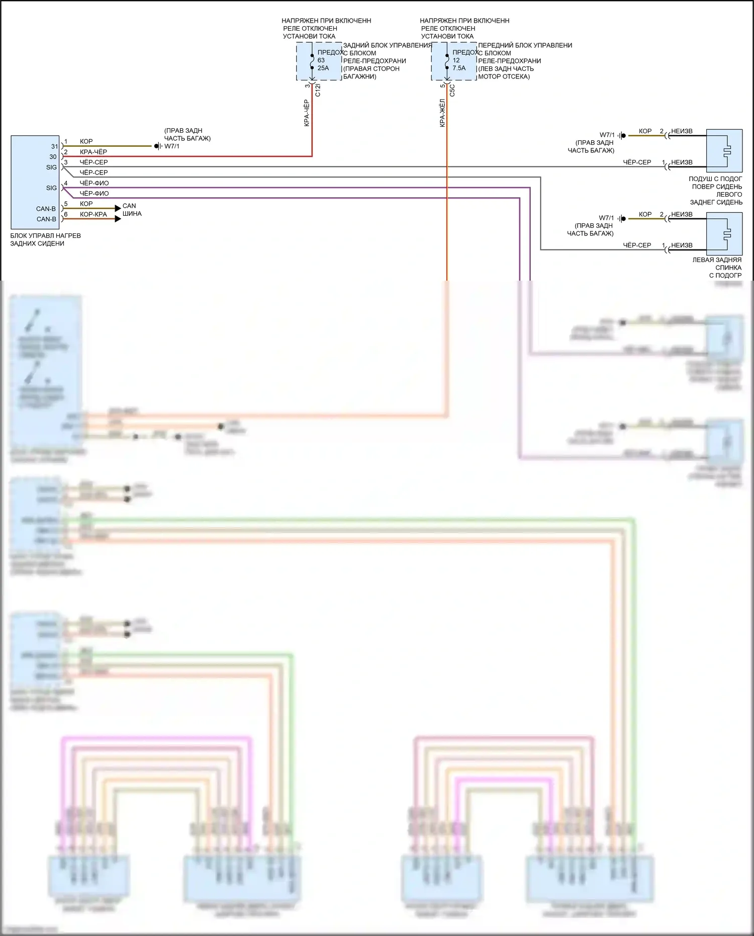 CLS-класс AMG Mercedes-Benz C218/X218 (2010-2014): Электросхема обогреваемых сидений 