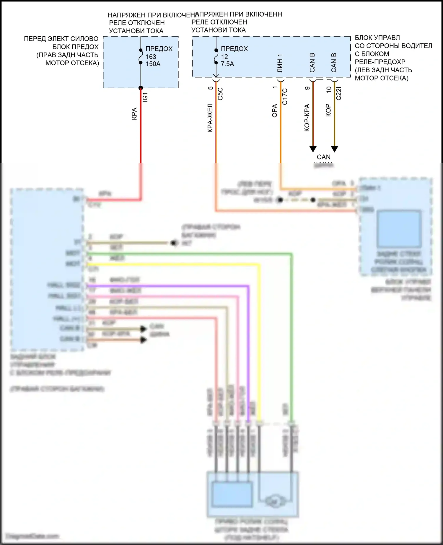 CLS-класс AMG Mercedes-Benz C218/X218 (2010-2014): Электросхема солнцезащитного козырька заднего стекла 